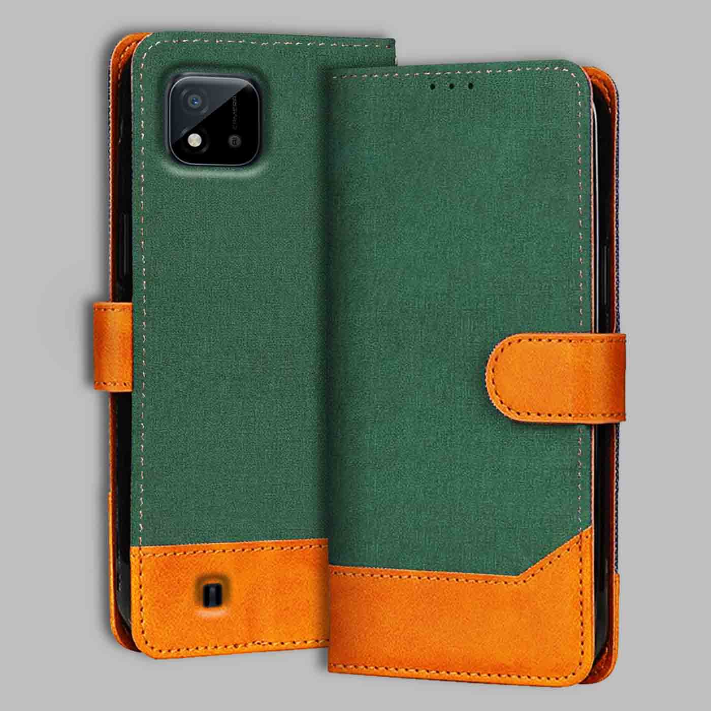 Realme C11 2021 flip cover in Green — front view by Accesorios
