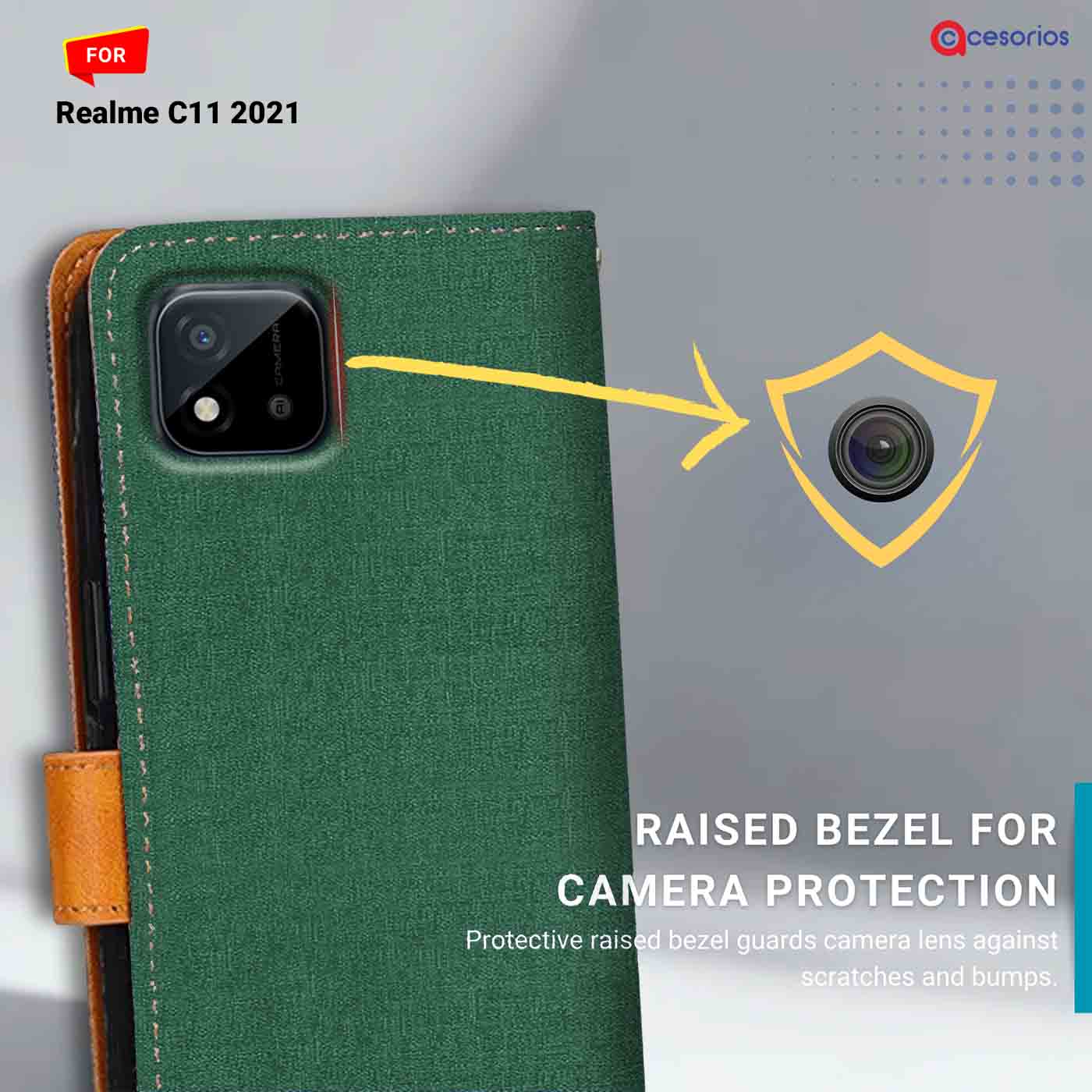 Accesorios Realme C11 2021 denim flip cover – Green – Image 2 #color_g