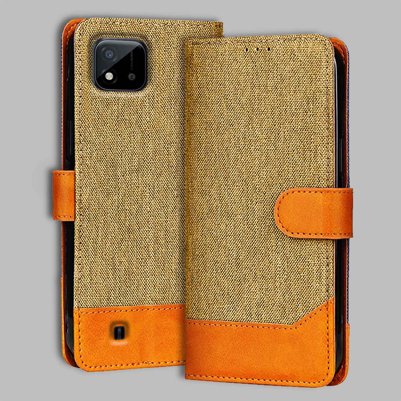 Realme C11 2021 flip cover in Light Brown — front view by Accesorios