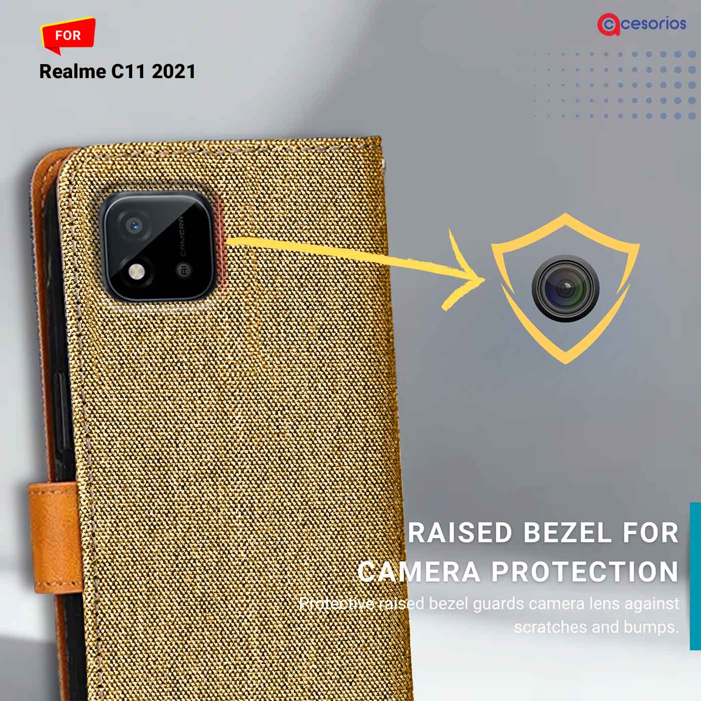 Denim & Leather back panel — Realme C11 2021 in Light Brown mobile case