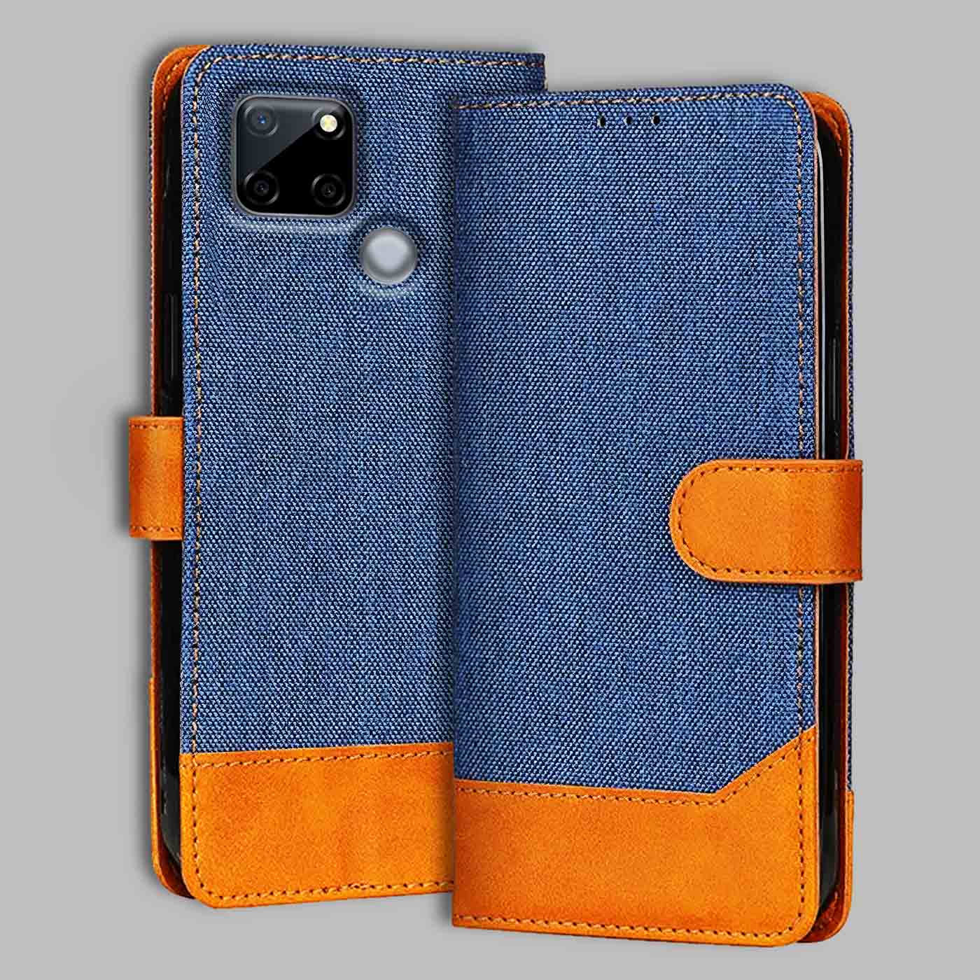 Realme C12 flip cover in Blue — front view by Accesorios