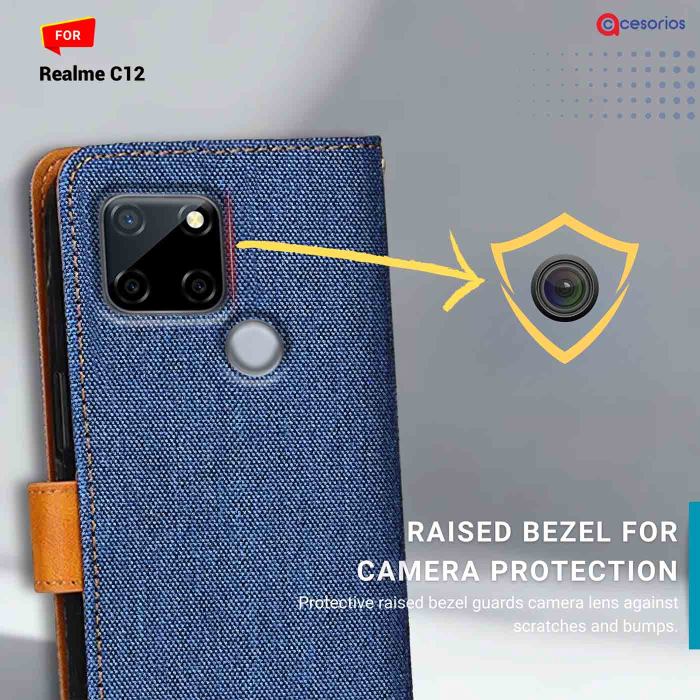 Denim & Leather back panel — Realme C12 in Blue mobile case