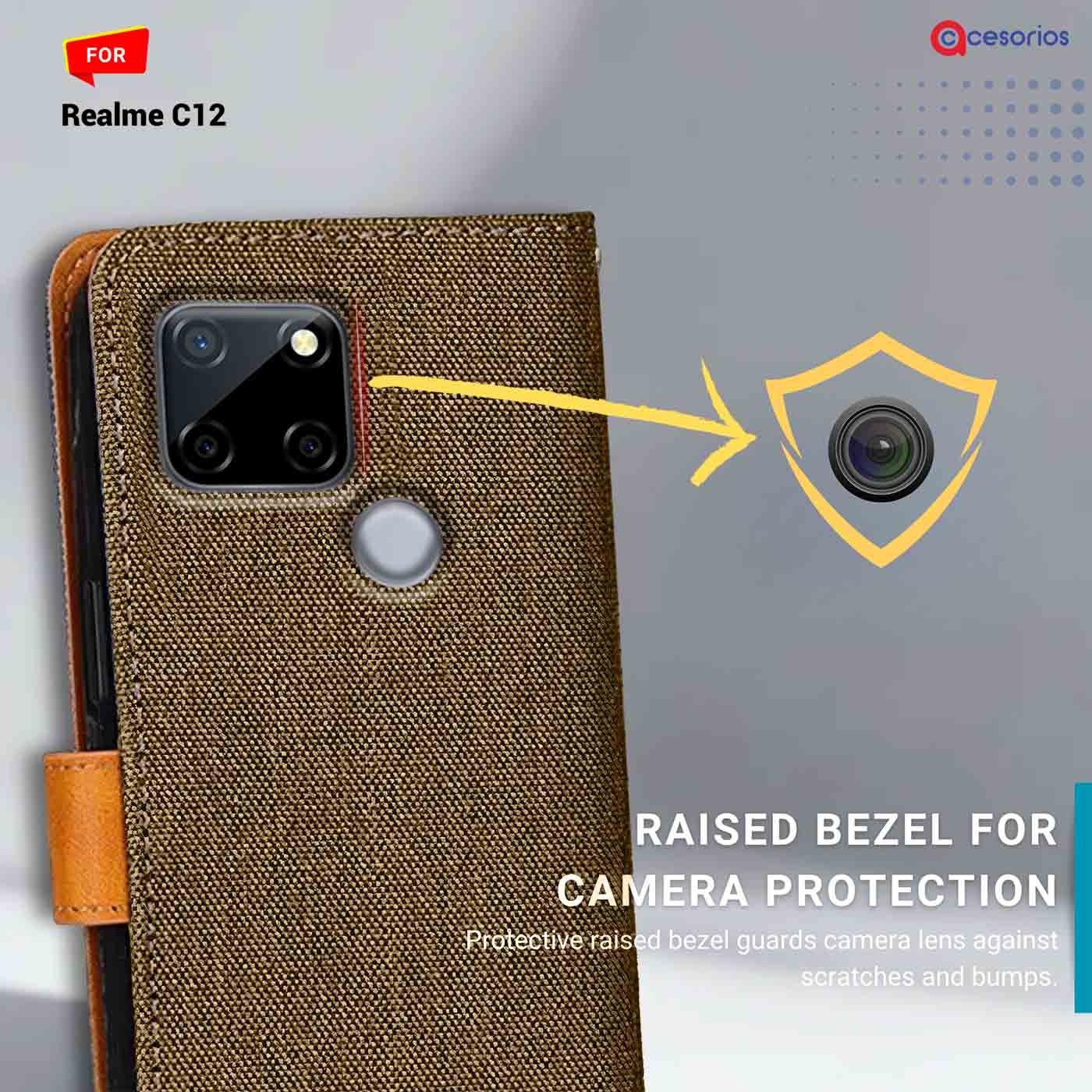 Denim & Leather back panel — Realme C12 in Dark Brown mobile case