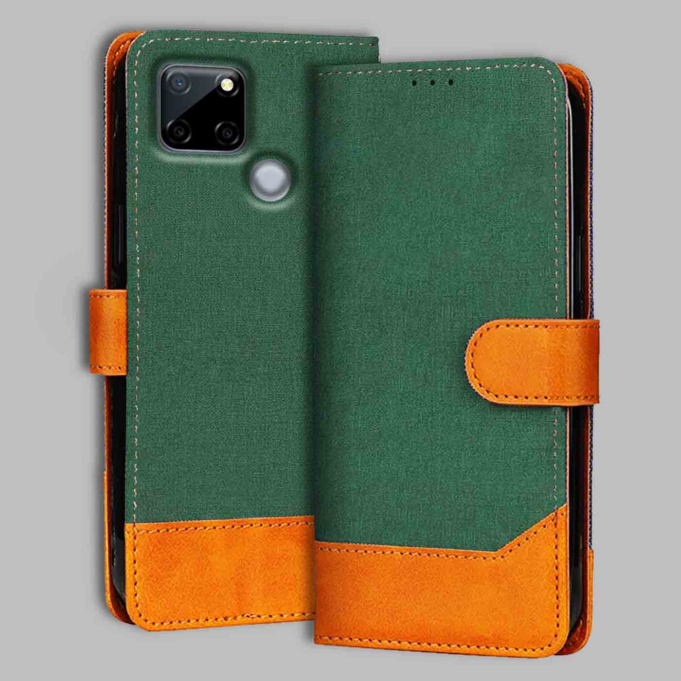 Realme C12 flip cover in Green — front view by Accesorios