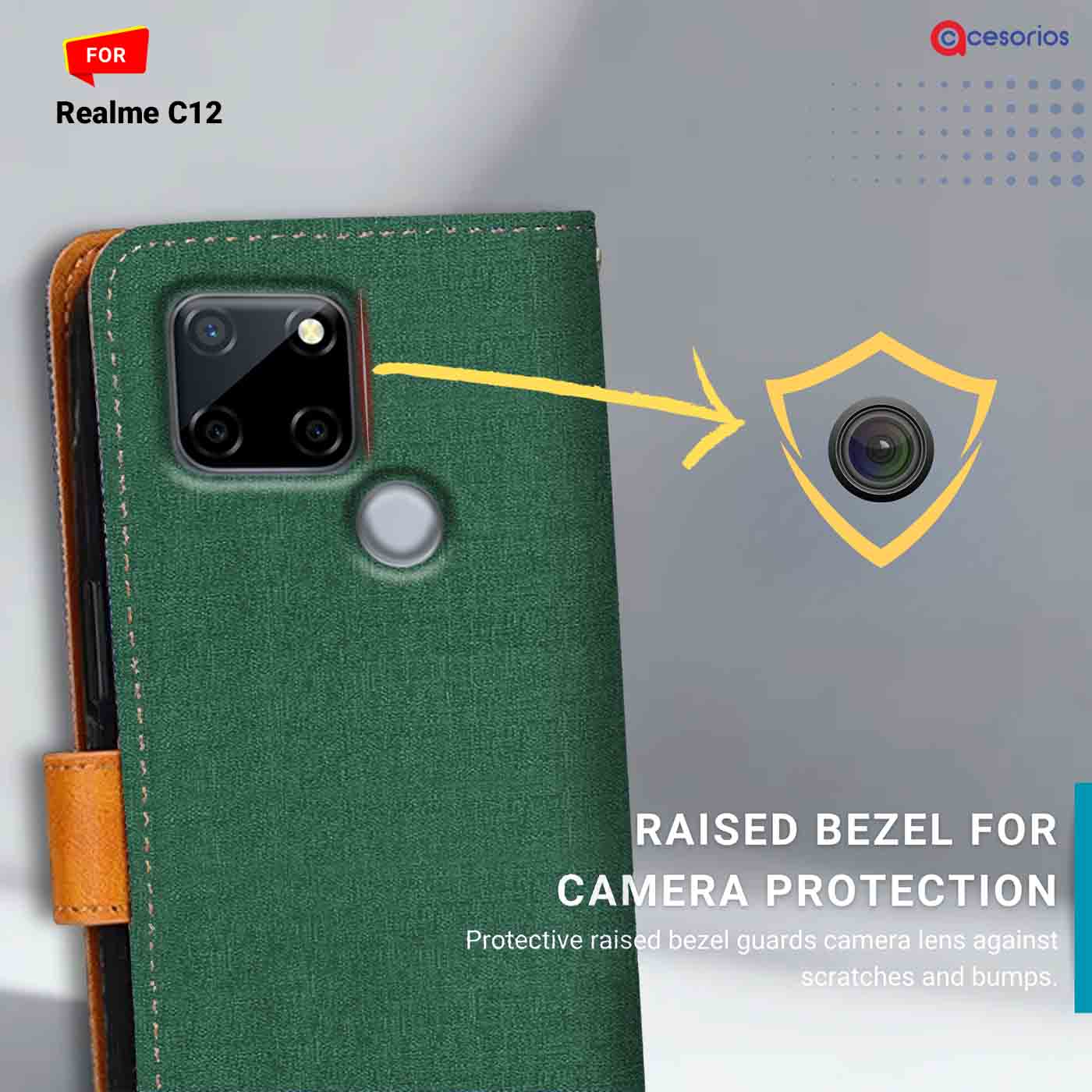 Canvas & Suede back panel — Realme C12 in Green mobile case