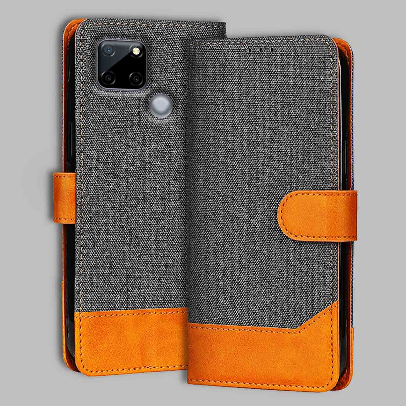 Realme C12 flip cover in Grey — front view by Accesorios