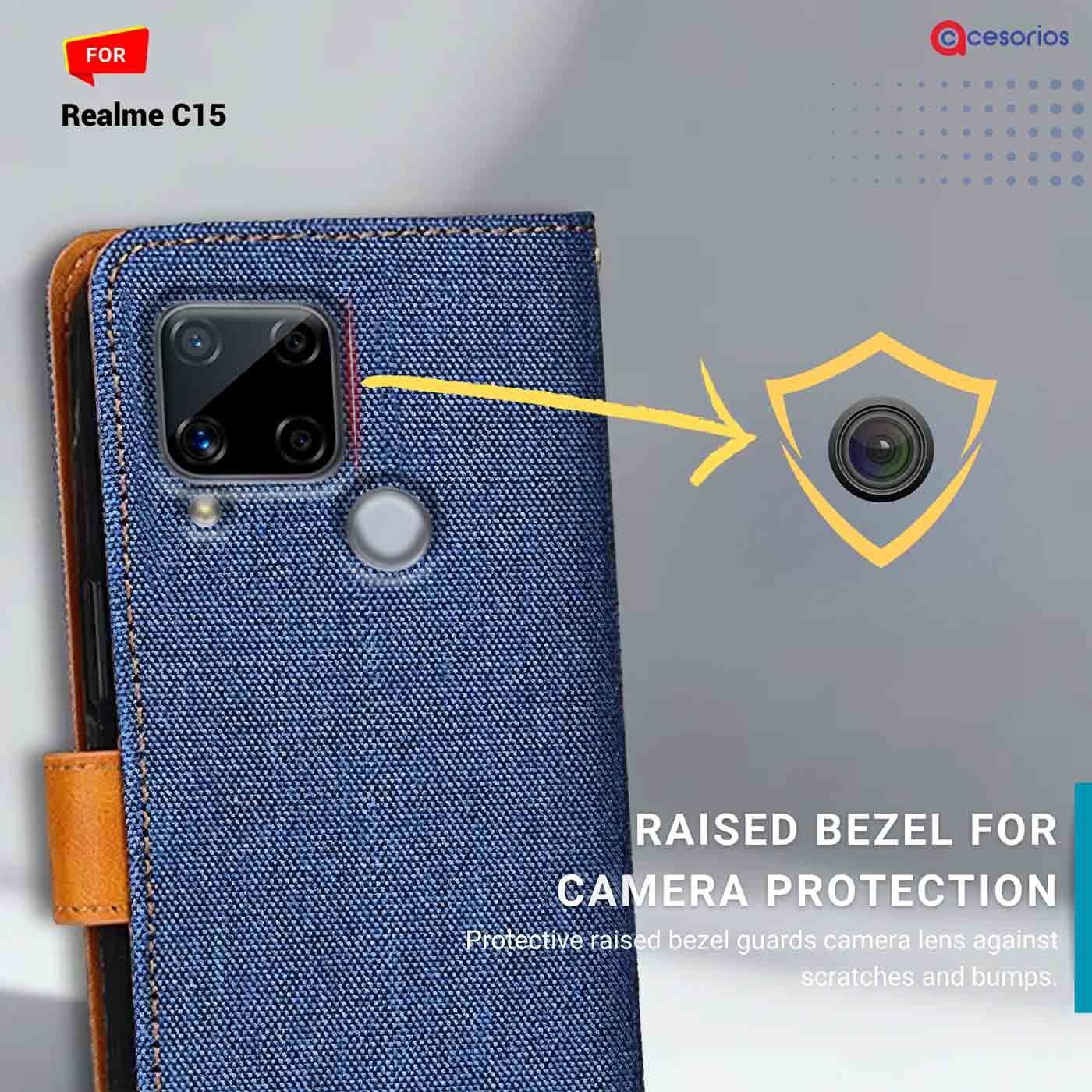 Denim & Leather back panel — Realme C15 in Blue mobile case