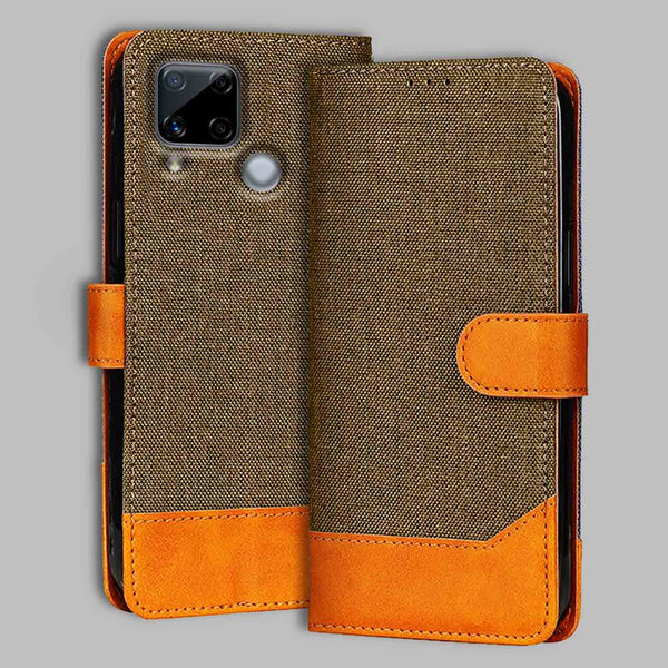 Realme C15 Flip Cover — Denim, Walnut Brown after a year of daily use