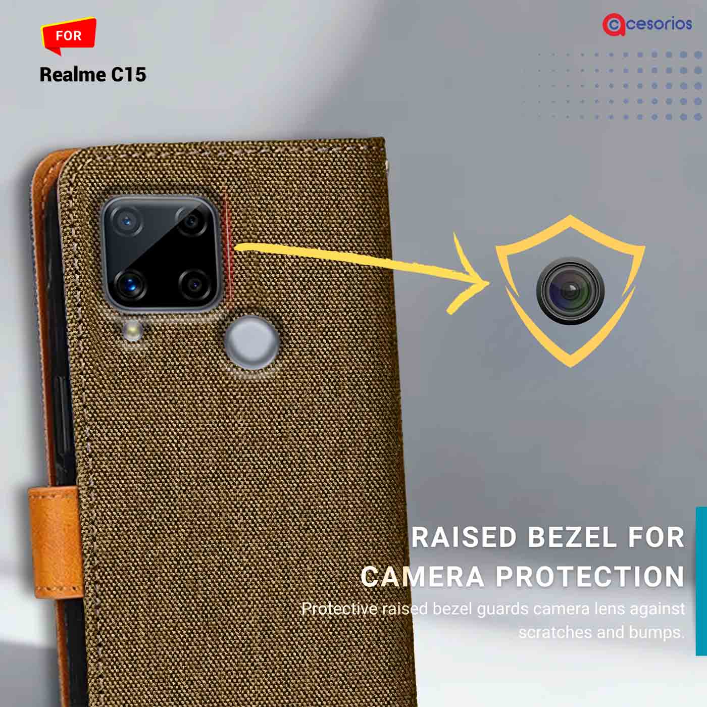 Denim & Leather back panel — Realme C15 in Dark Brown mobile case