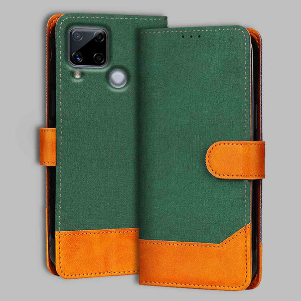 Realme C15 Flip Cover — Chambray, Forest Green after a year of daily use