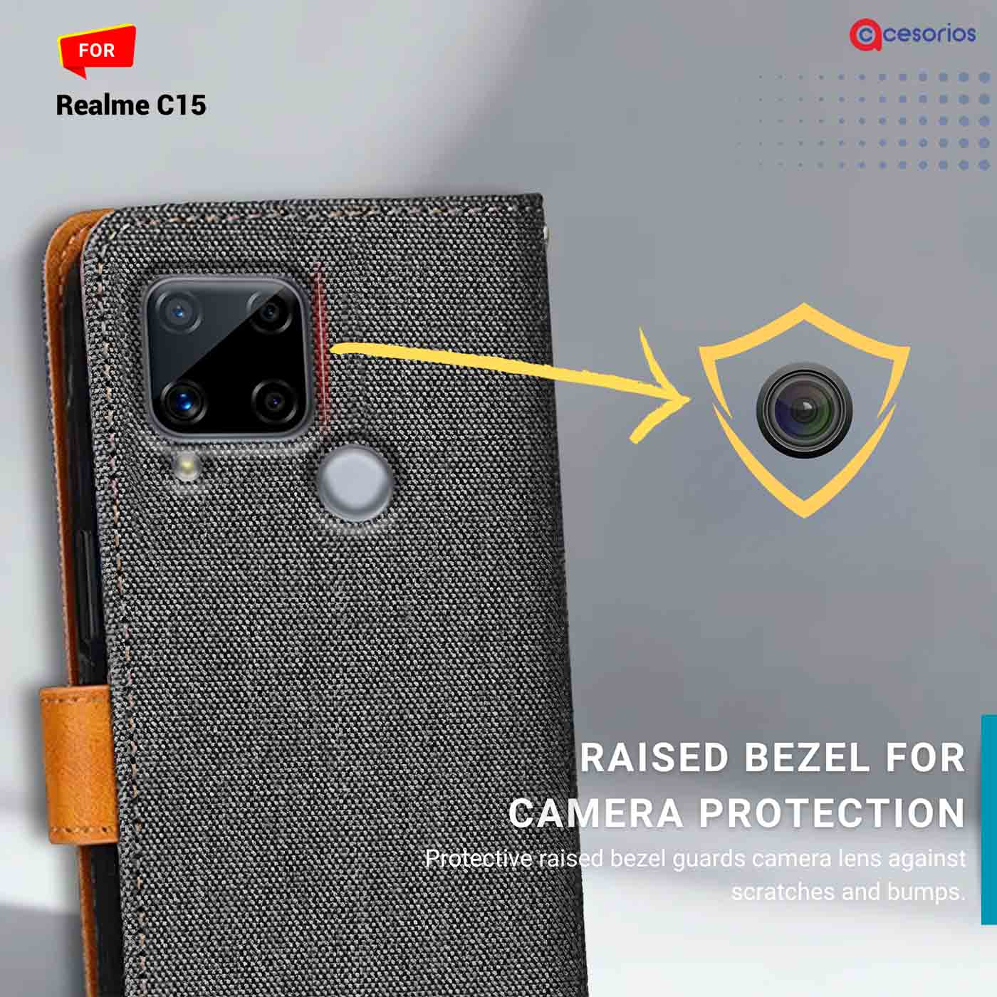Denim & Leather back panel — Realme C15 in Grey mobile case