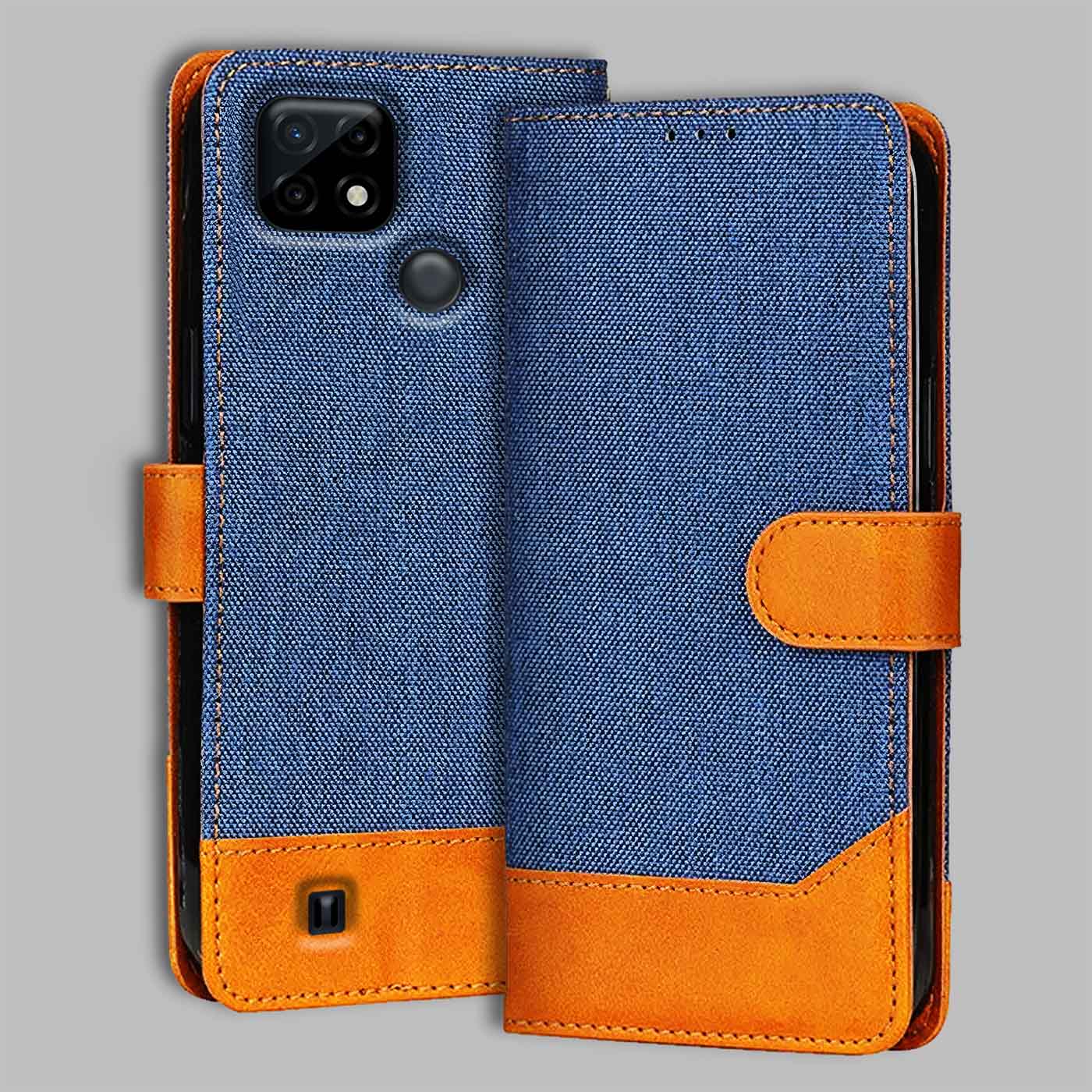 Realme C21 flip cover in Blue — front view by Accesorios