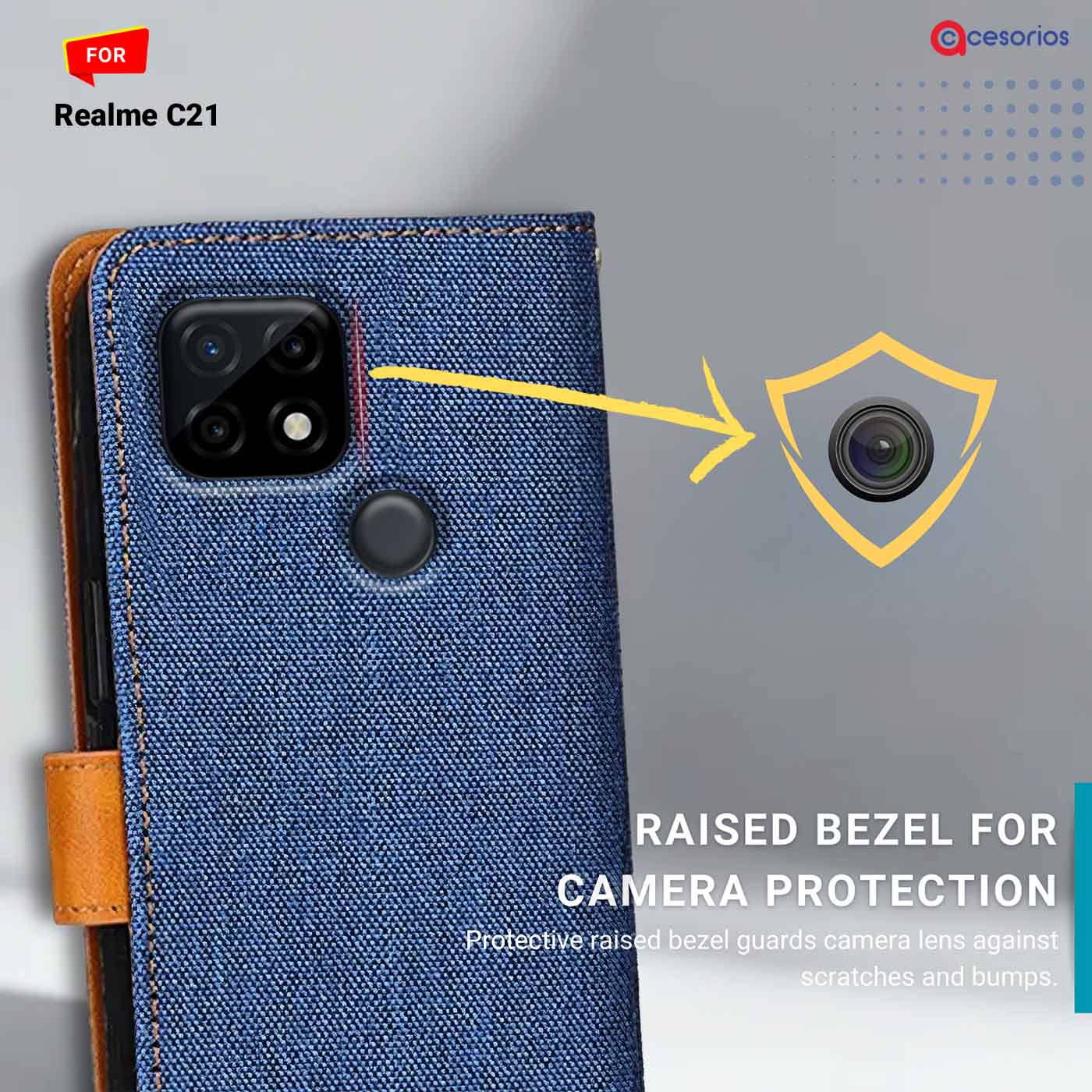 Denim & Leather back panel — Realme C21 in Blue mobile case