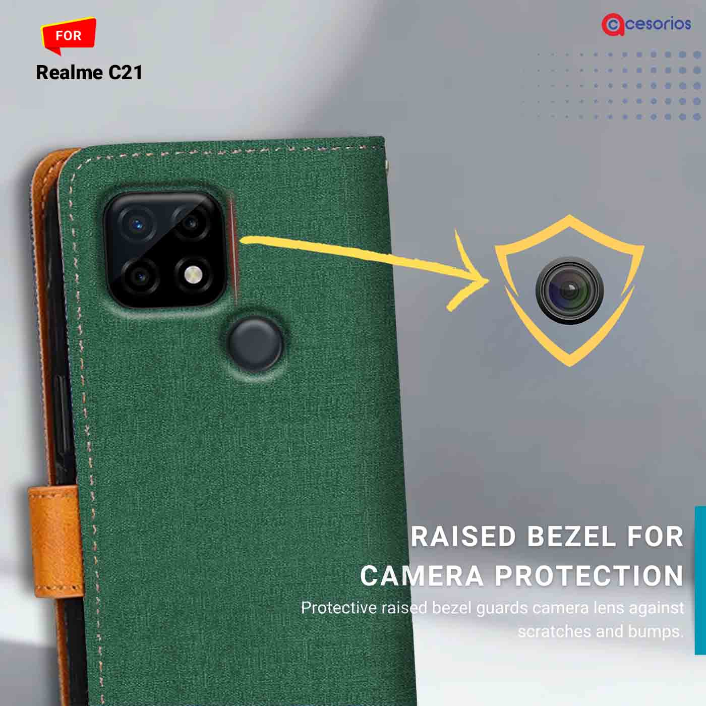 Canvas & Suede back panel — Realme C21 in Green mobile case