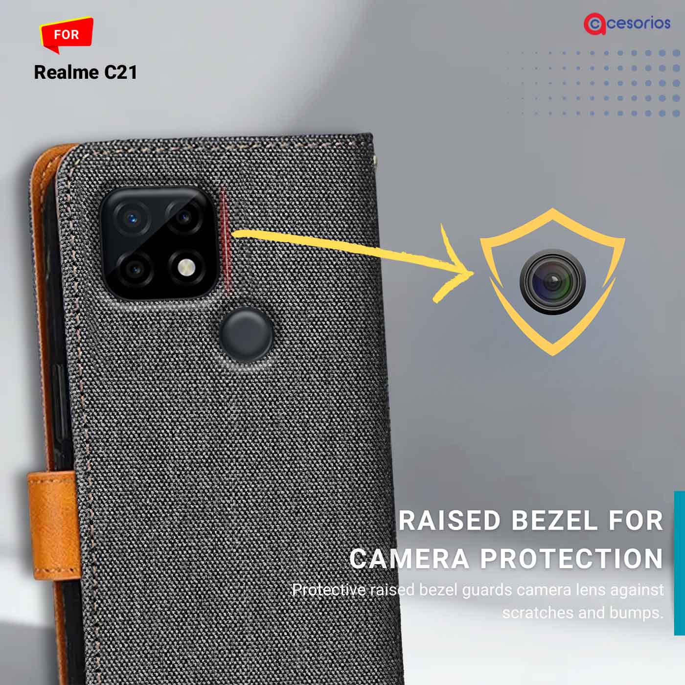 Denim & Leather back panel — Realme C21 in Grey mobile case