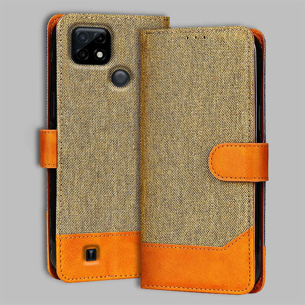 Realme C21 Flip Cover — Denim, Camel Beige after a year of daily use