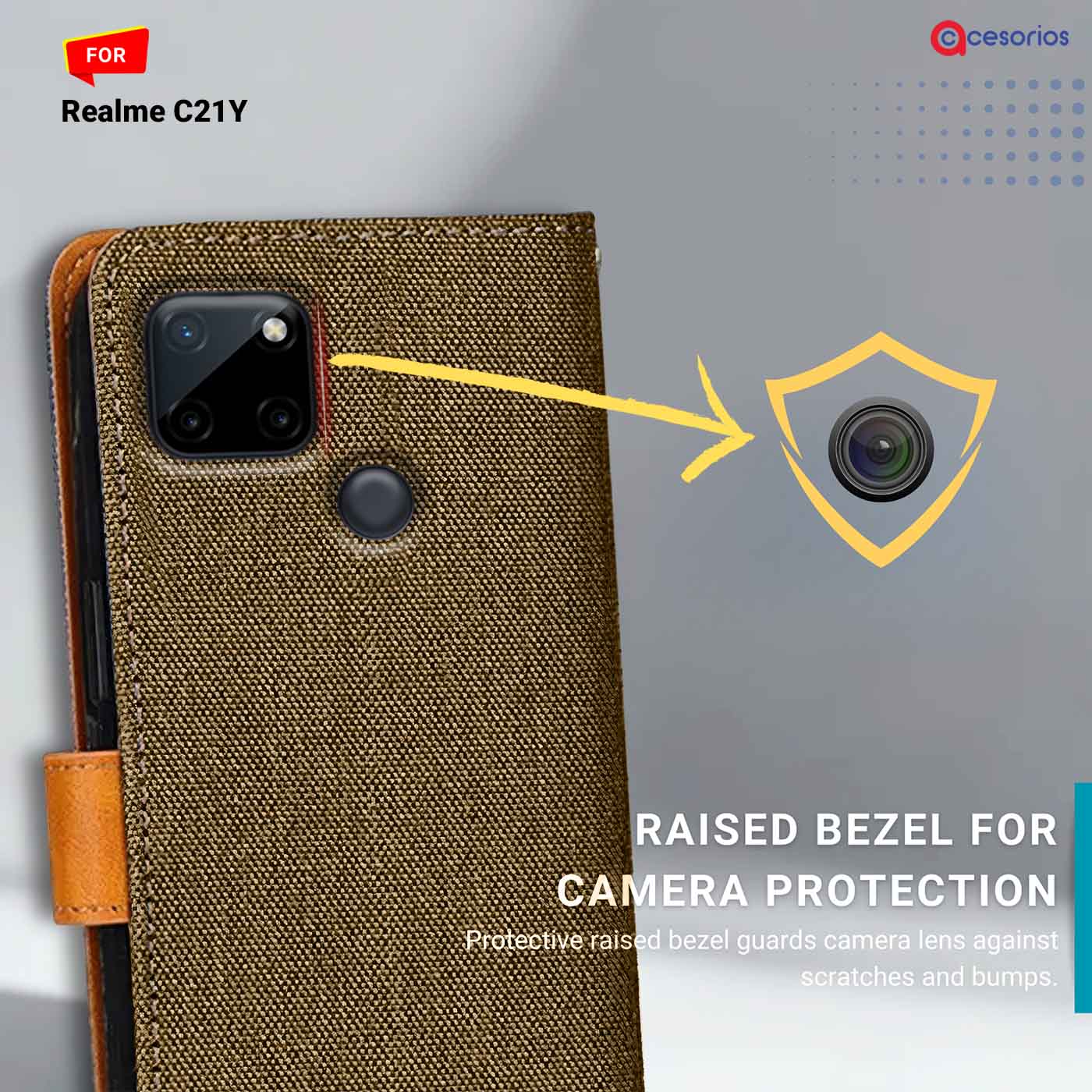 Denim & Leather back panel — Realme C21Y in Dark Brown mobile case