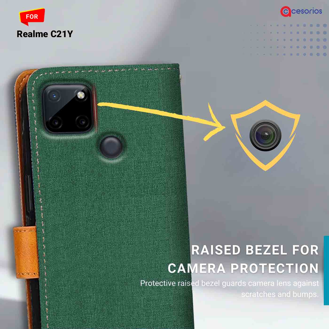 Accesorios Realme C21Y denim flip cover – Green – Image 2 #color_g