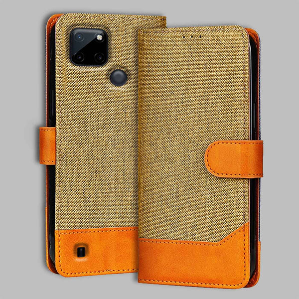 Realme C21Y Flip Cover — Denim, Camel Beige after a year of daily use