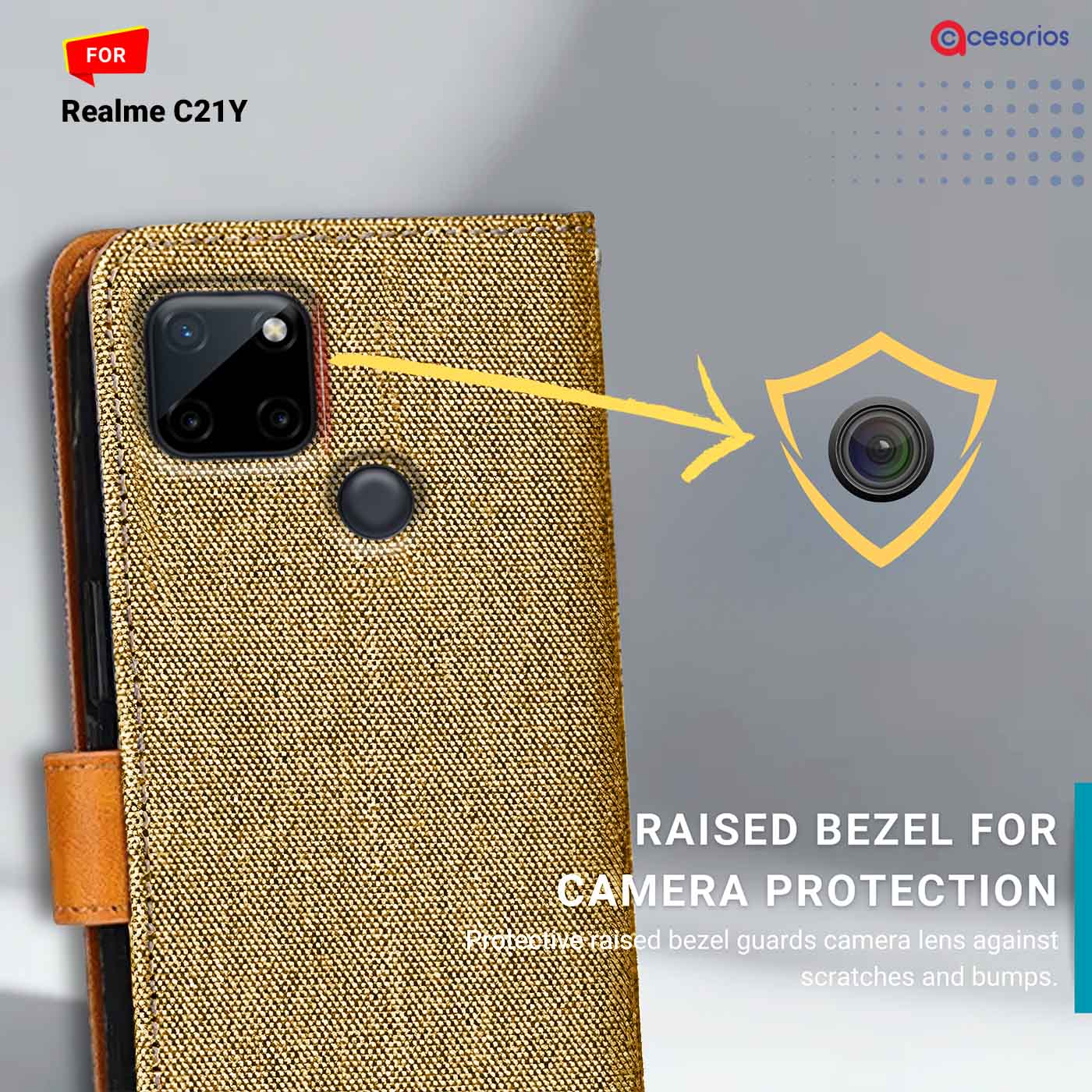 Denim & Leather back panel — Realme C21Y in Light Brown mobile case