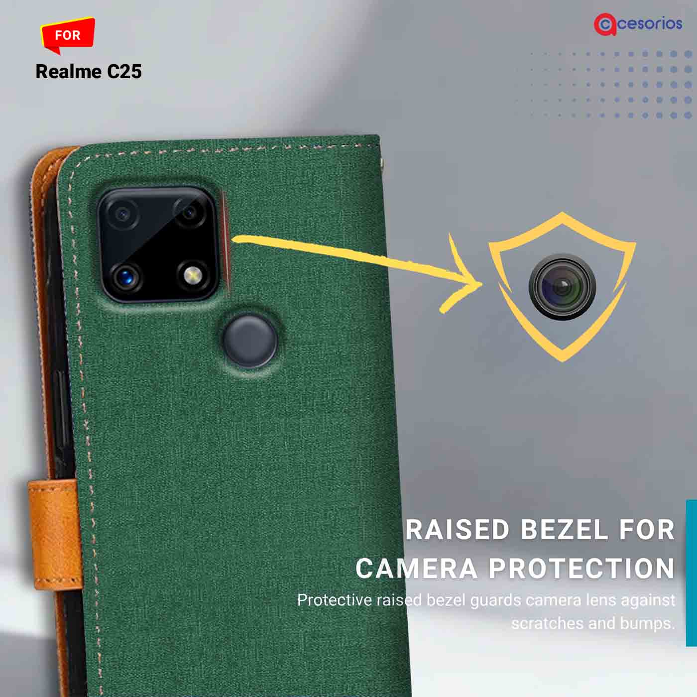 Accesorios Realme C25 denim flip cover – Green – Image 2 #color_g