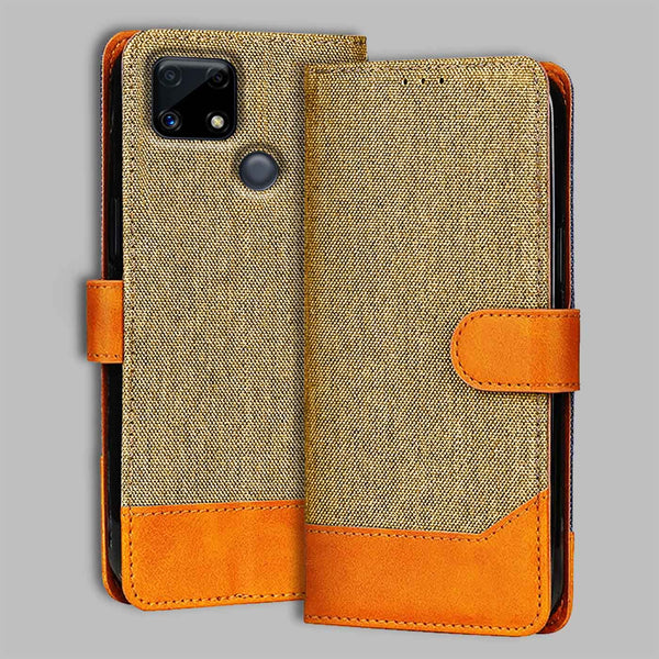 Realme C25 Flip Cover — Denim, Camel Beige after a year of daily use