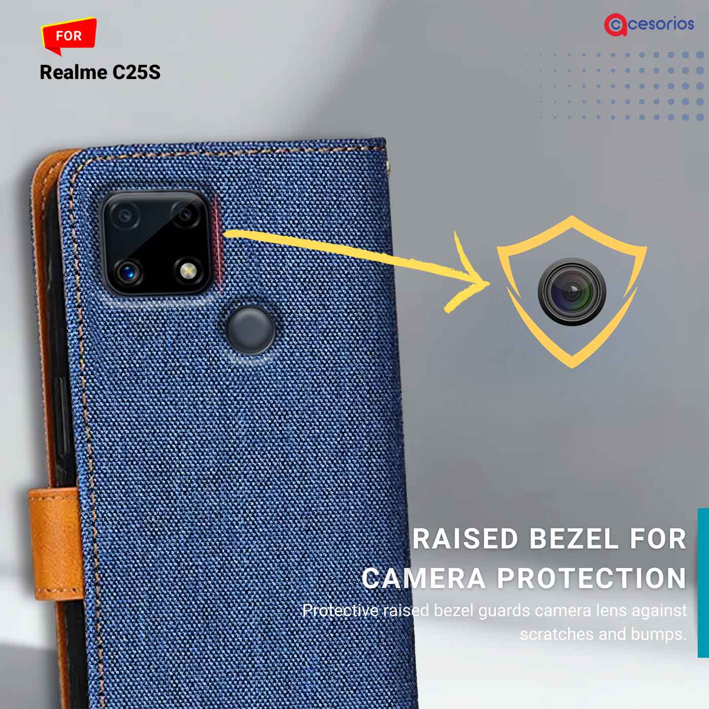 Denim & Leather back panel — Realme C25S in Blue mobile case