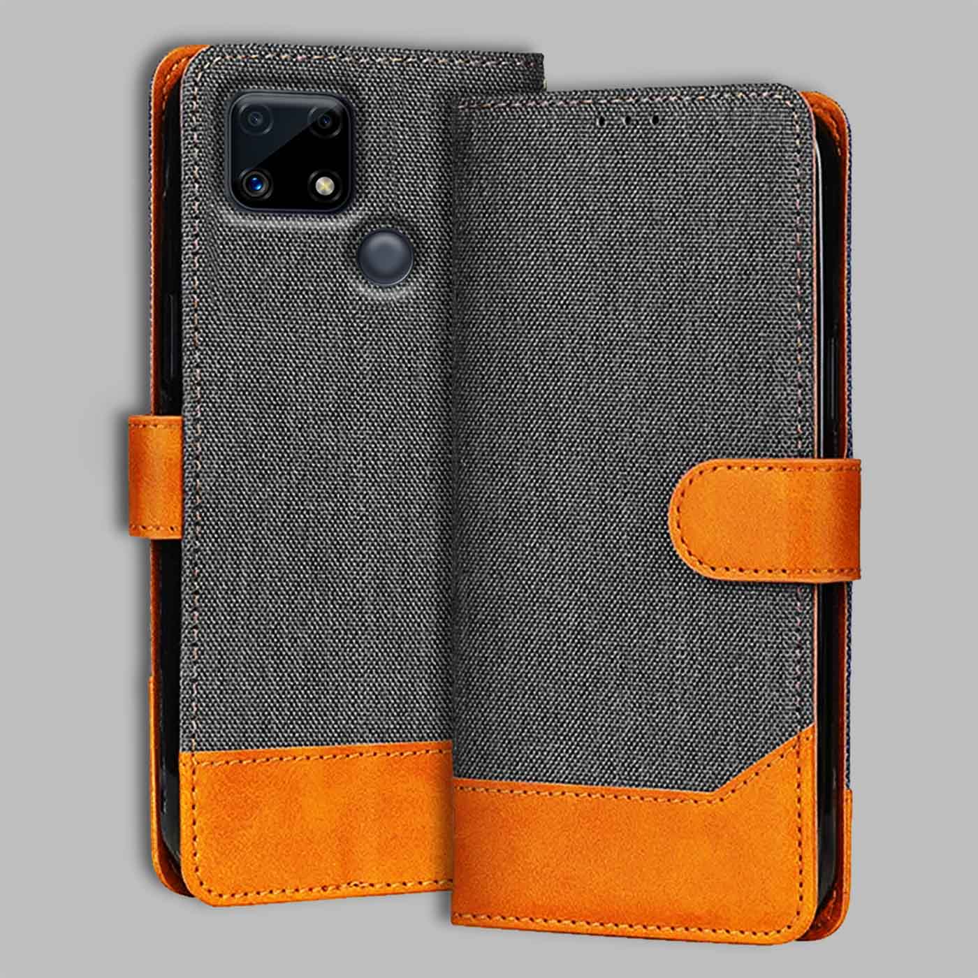 Realme C25S flip cover in Grey — front view by Accesorios