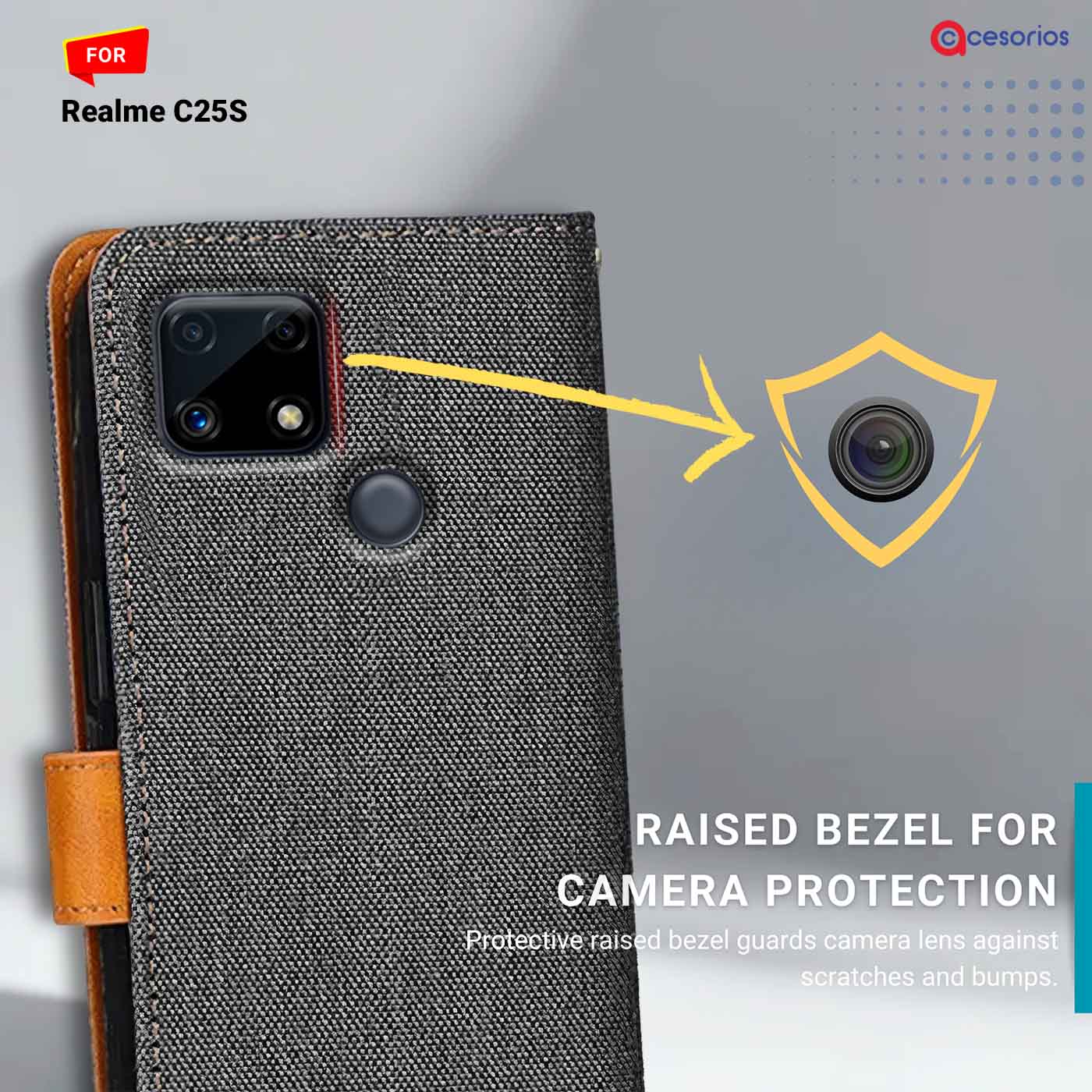 Denim & Leather back panel — Realme C25S in Grey mobile case