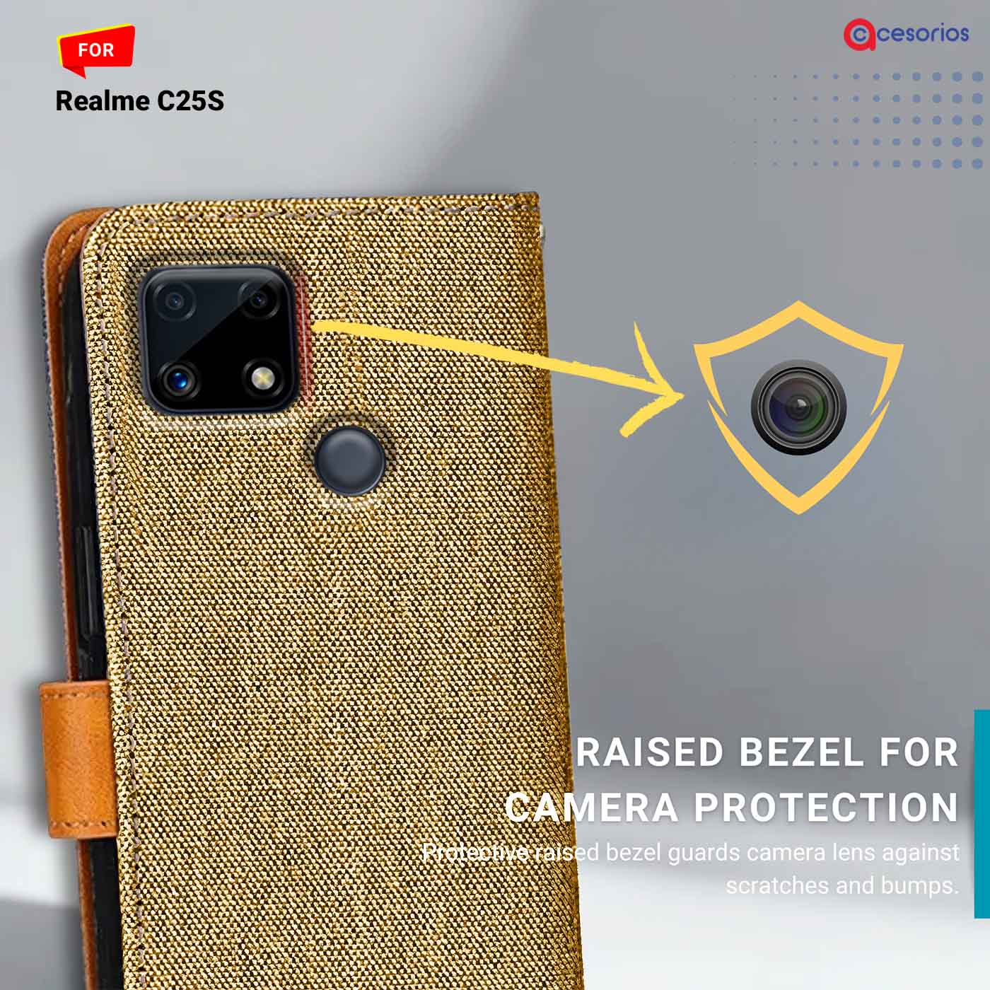 Accesorios Realme C25S denim flip cover – Light Brown – Image 2 #color_light b
