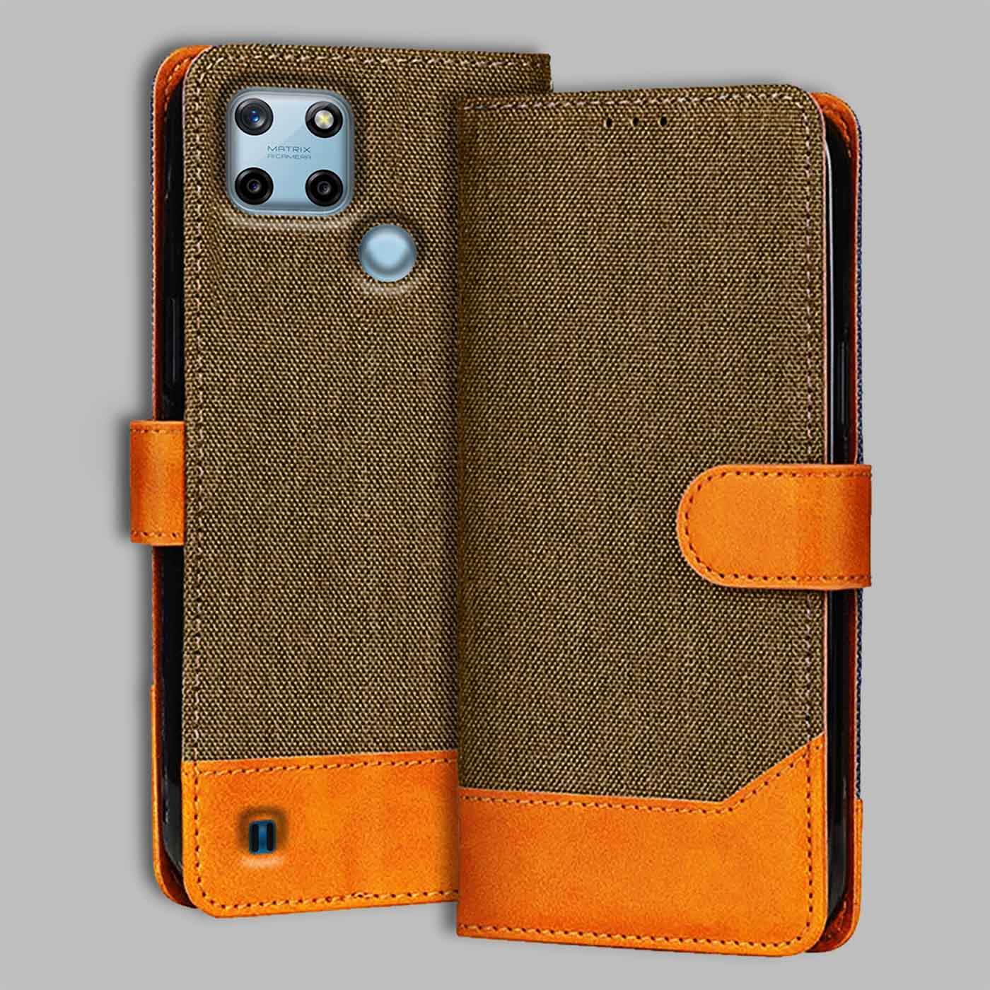 Realme C25Y flip cover in Dark Brown — front view by Accesorios
