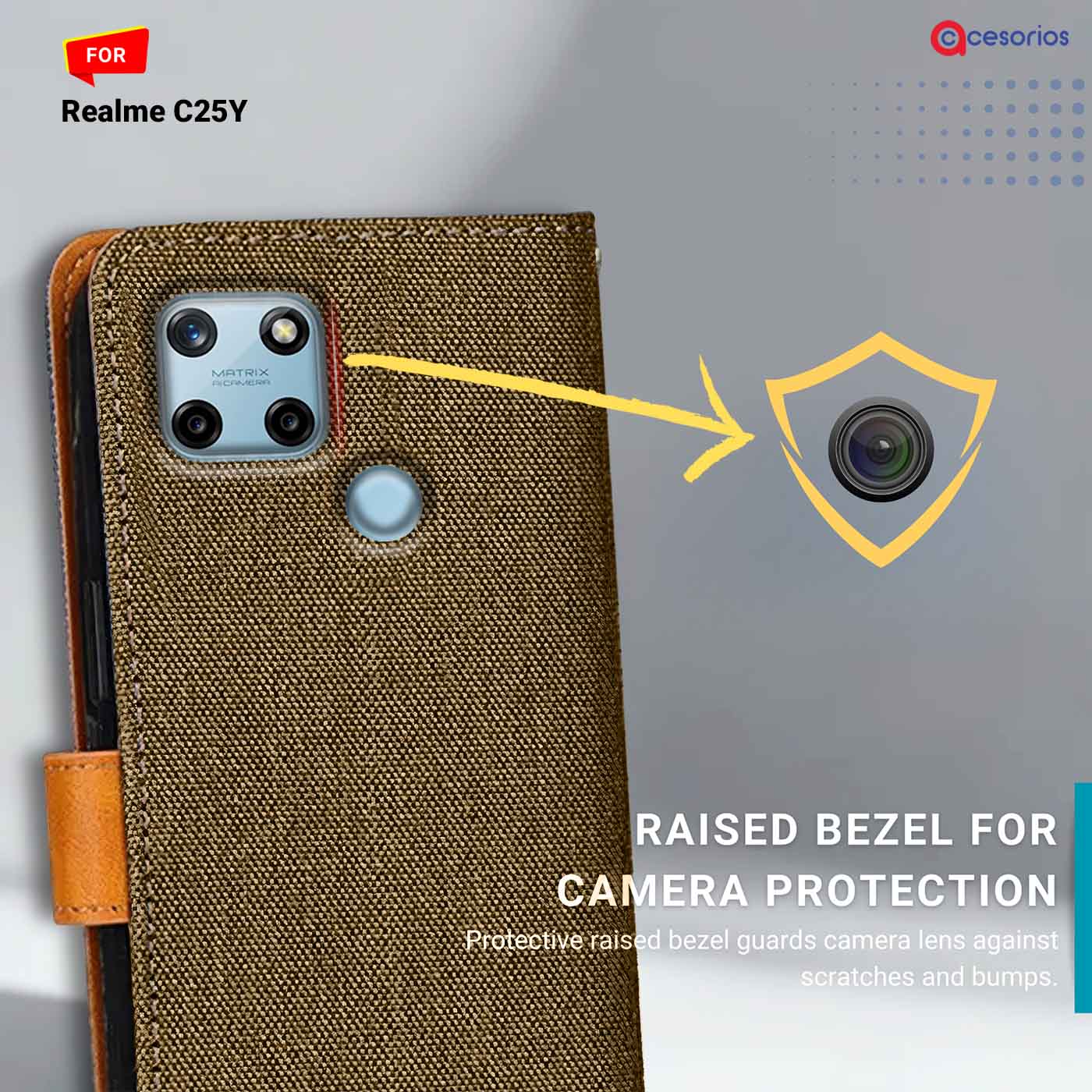 Denim & Leather back panel — Realme C25Y in Dark Brown mobile case