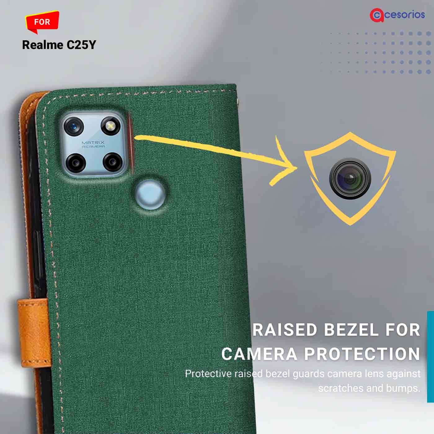 Canvas & Suede back panel — Realme C25Y in Green mobile case