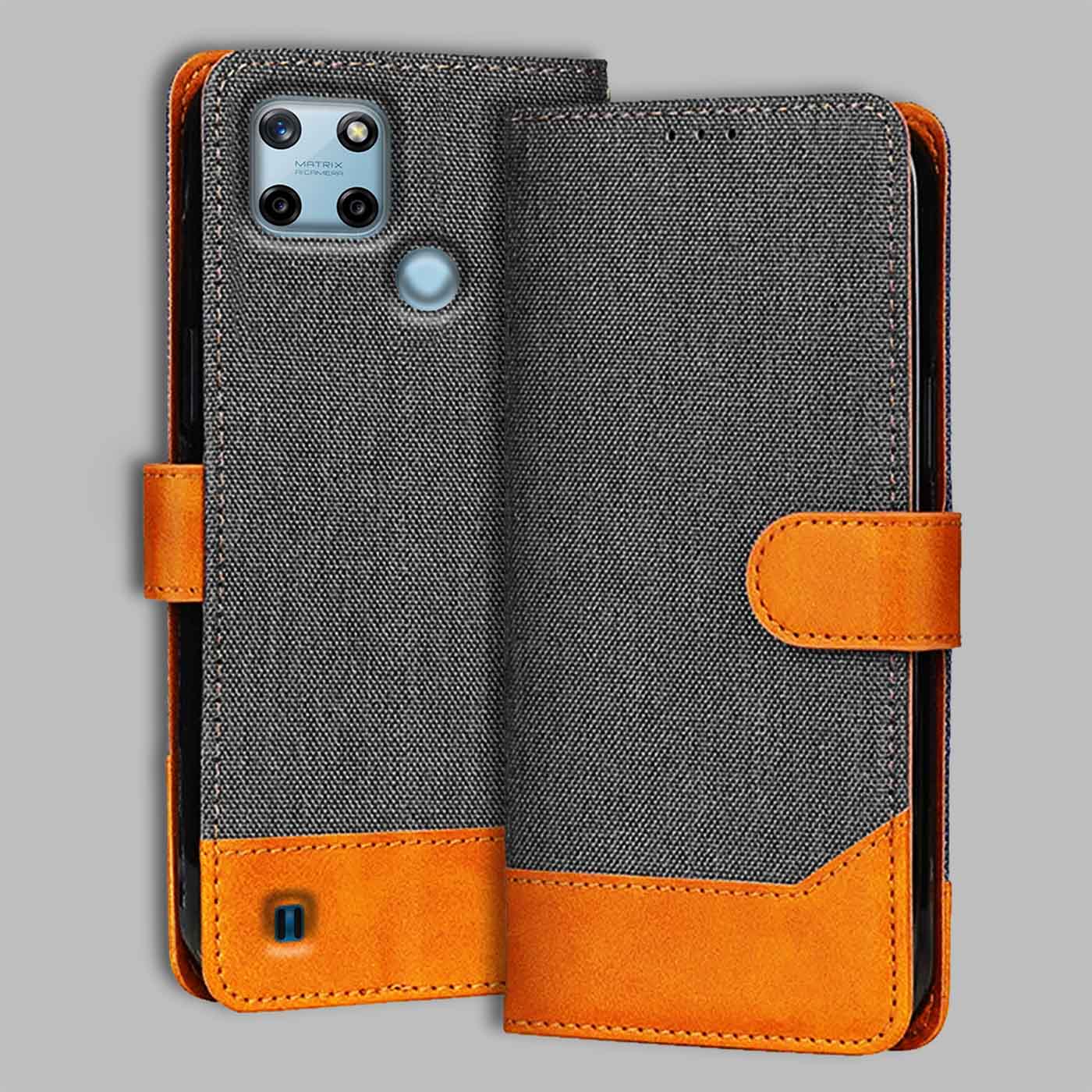Realme C25Y flip cover in Grey — front view by Accesorios