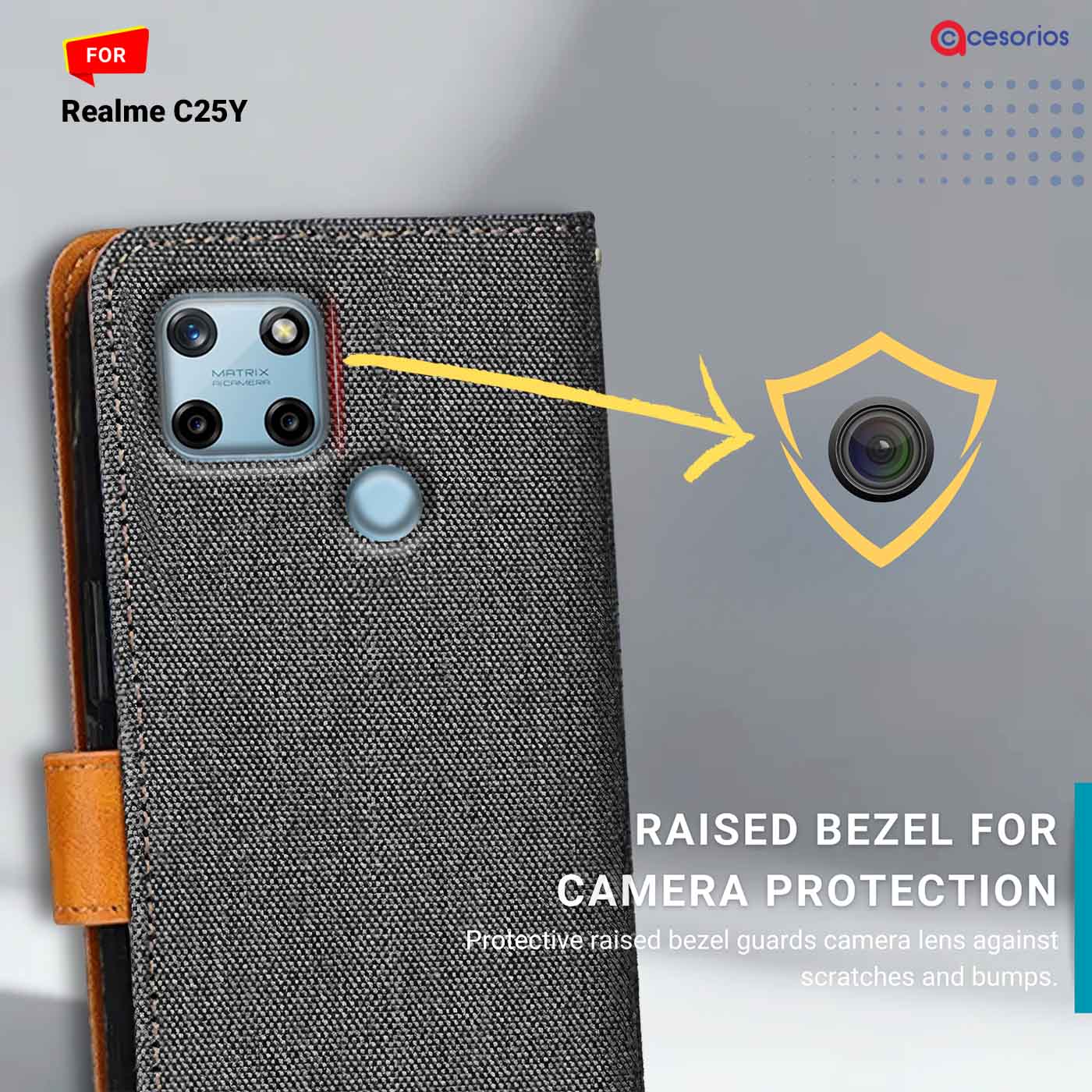 Denim & Leather back panel — Realme C25Y in Grey mobile case