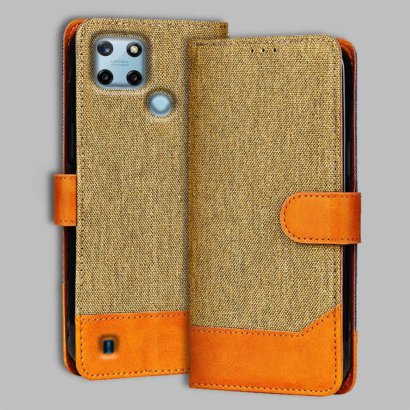 Realme C25Y flip cover in Light Brown — front view by Accesorios