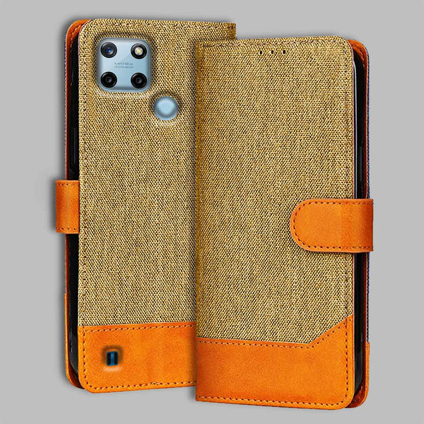 Realme C25Y Flip Cover — Denim, Camel Beige after a year of daily use