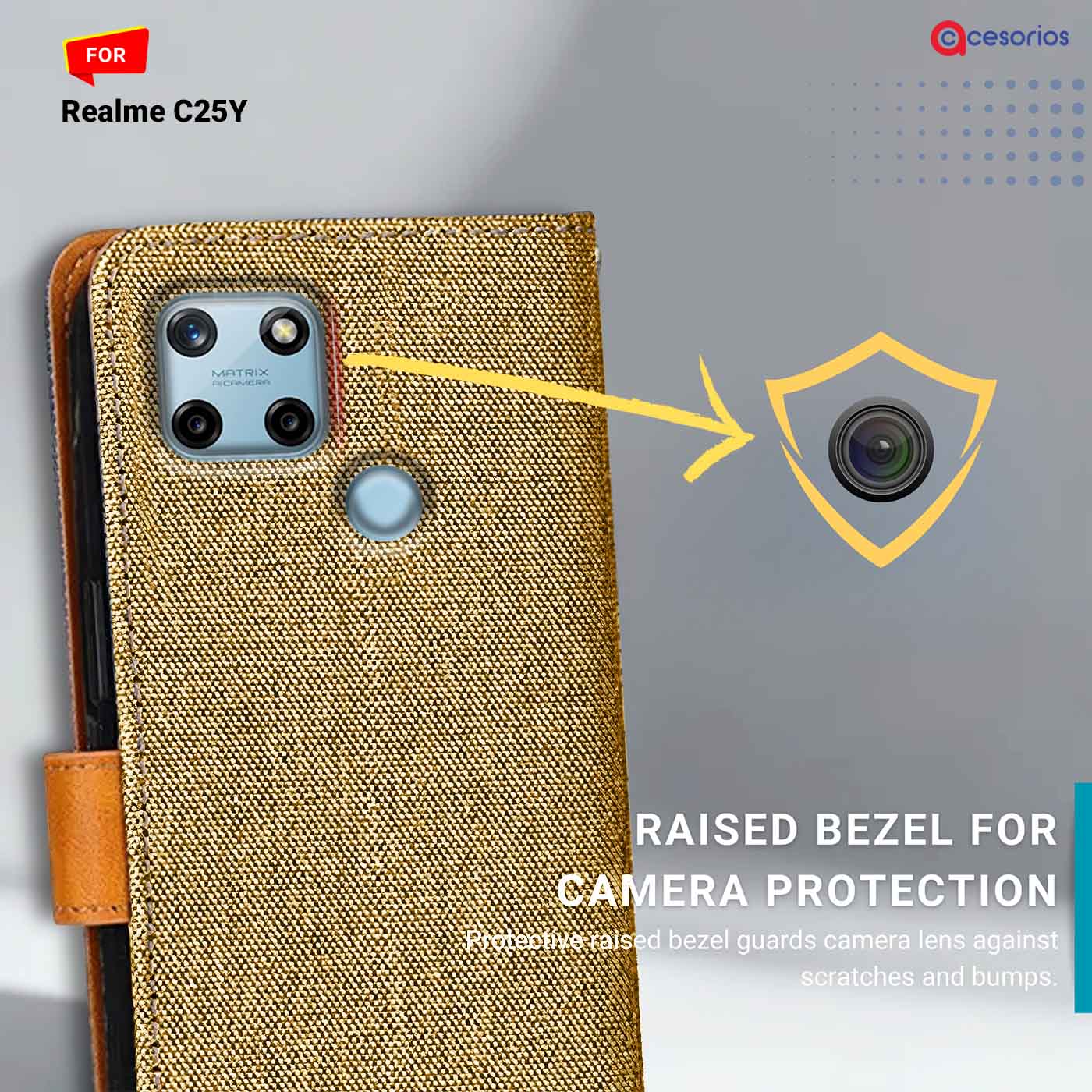 Denim & Leather back panel — Realme C25Y in Light Brown mobile case