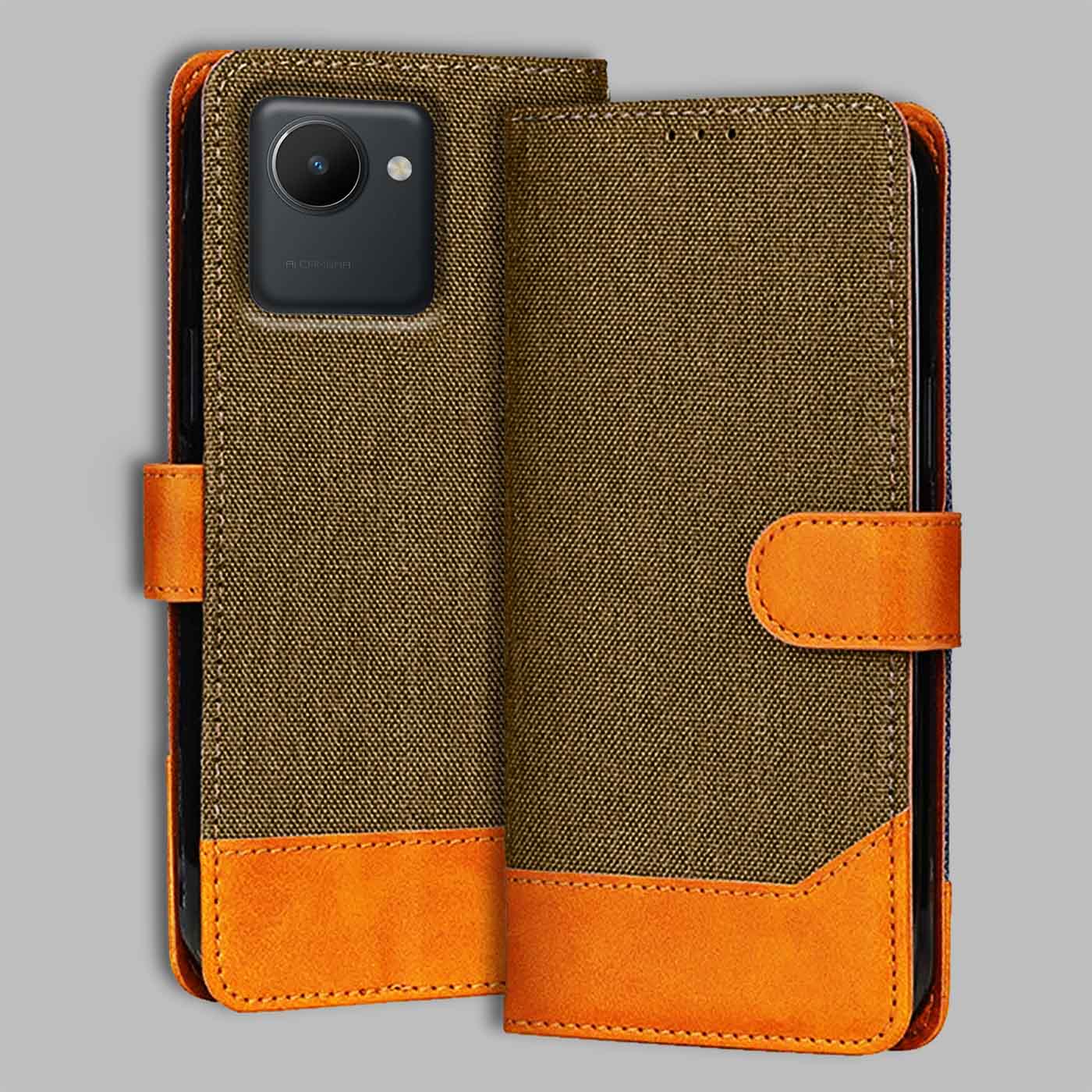 Realme C30 flip cover in Dark Brown — front view by Accesorios