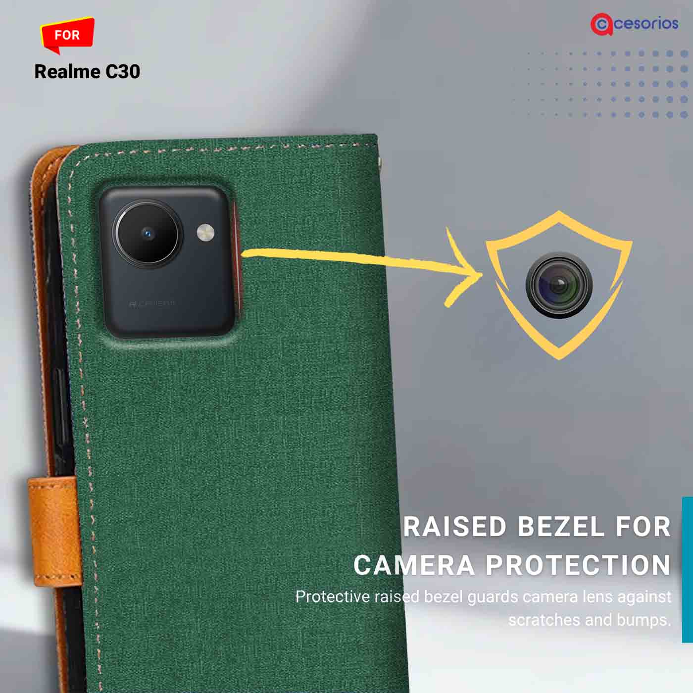 Canvas & Suede back panel — Realme C30 in Green mobile case