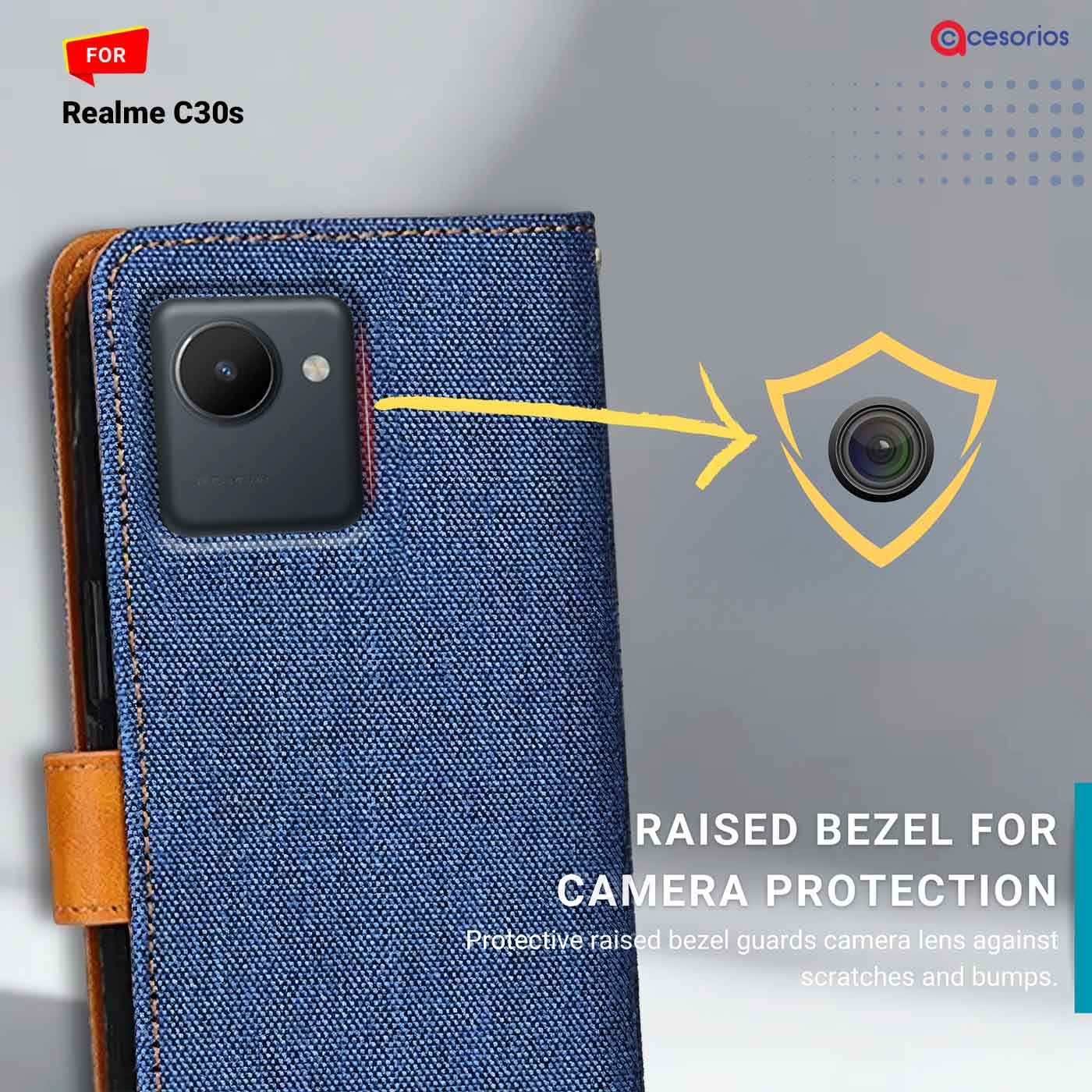 Denim & Leather back panel — Realme C30S in Blue mobile case