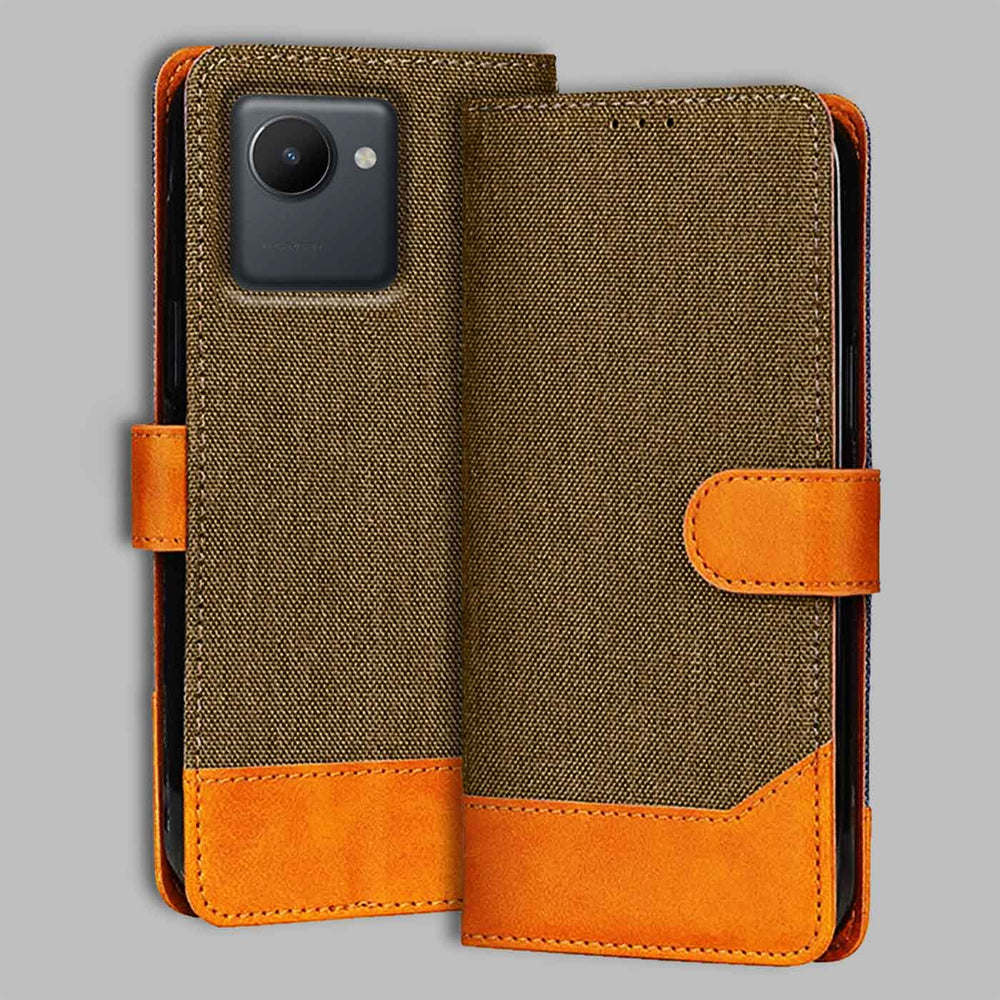 Realme C30S flip cover in Dark Brown — front view by Accesorios