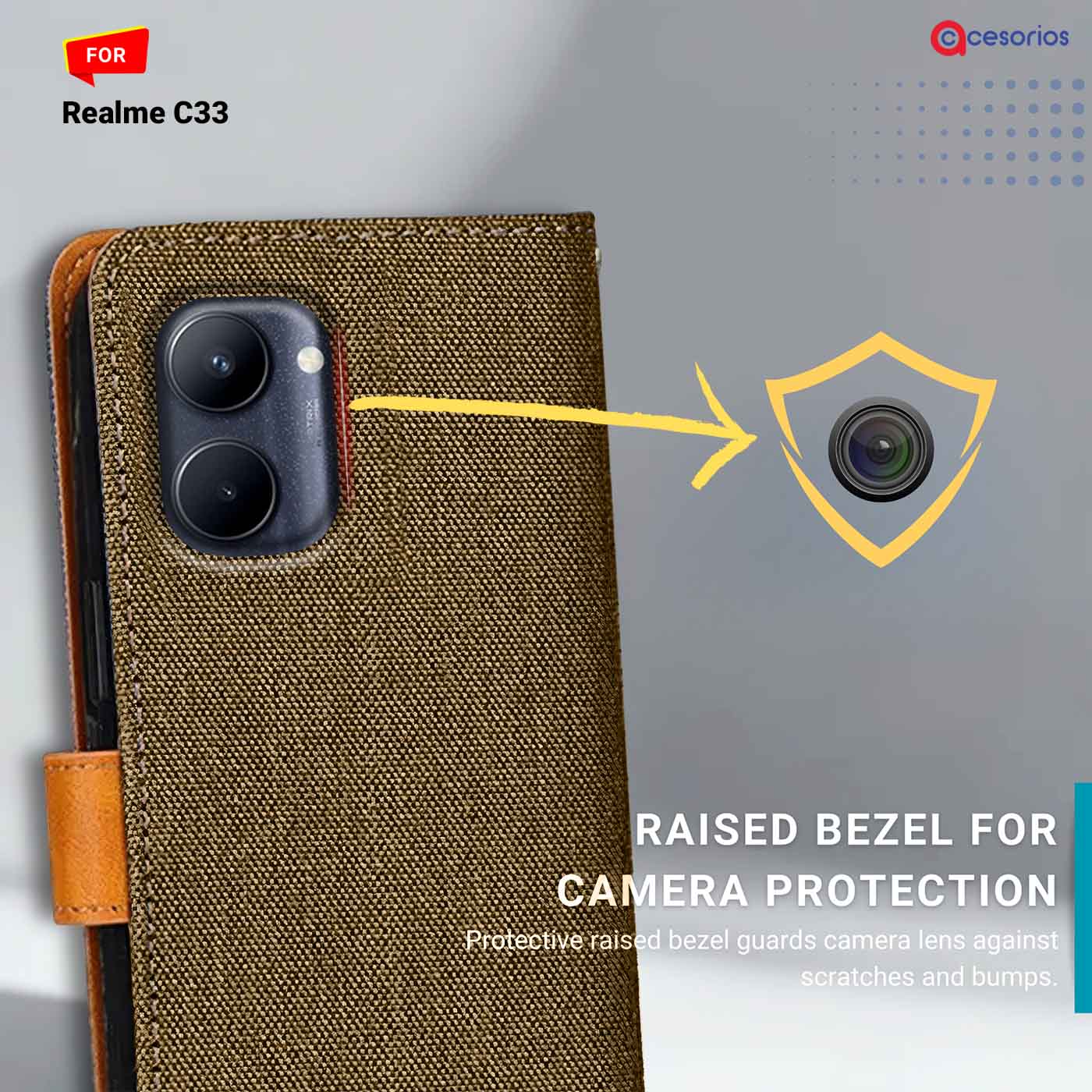 Denim & Leather back panel — Realme C33 in Dark Brown mobile case
