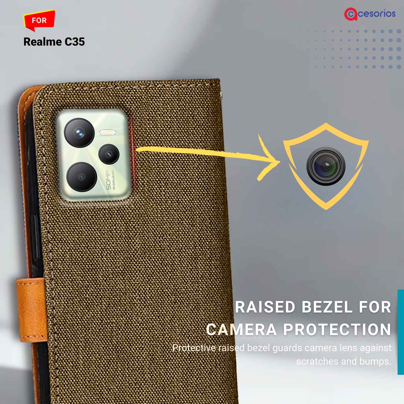 Denim & Leather back panel — Realme C35 in Dark Brown mobile case