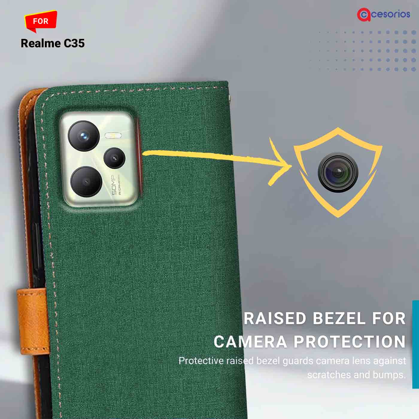 Canvas & Suede back panel — Realme C35 in Green mobile case