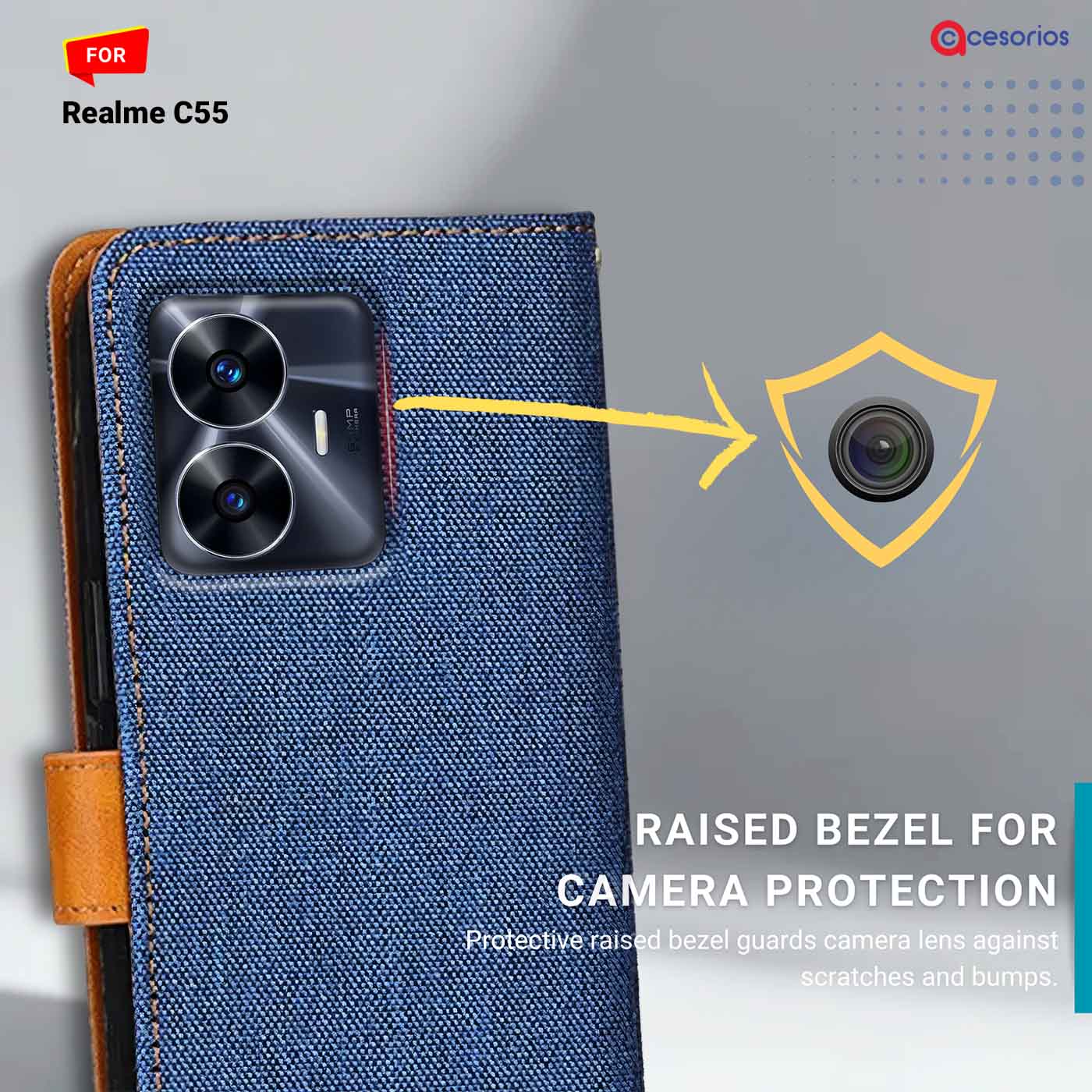 Denim & Leather back panel — Realme C55 in Blue mobile case