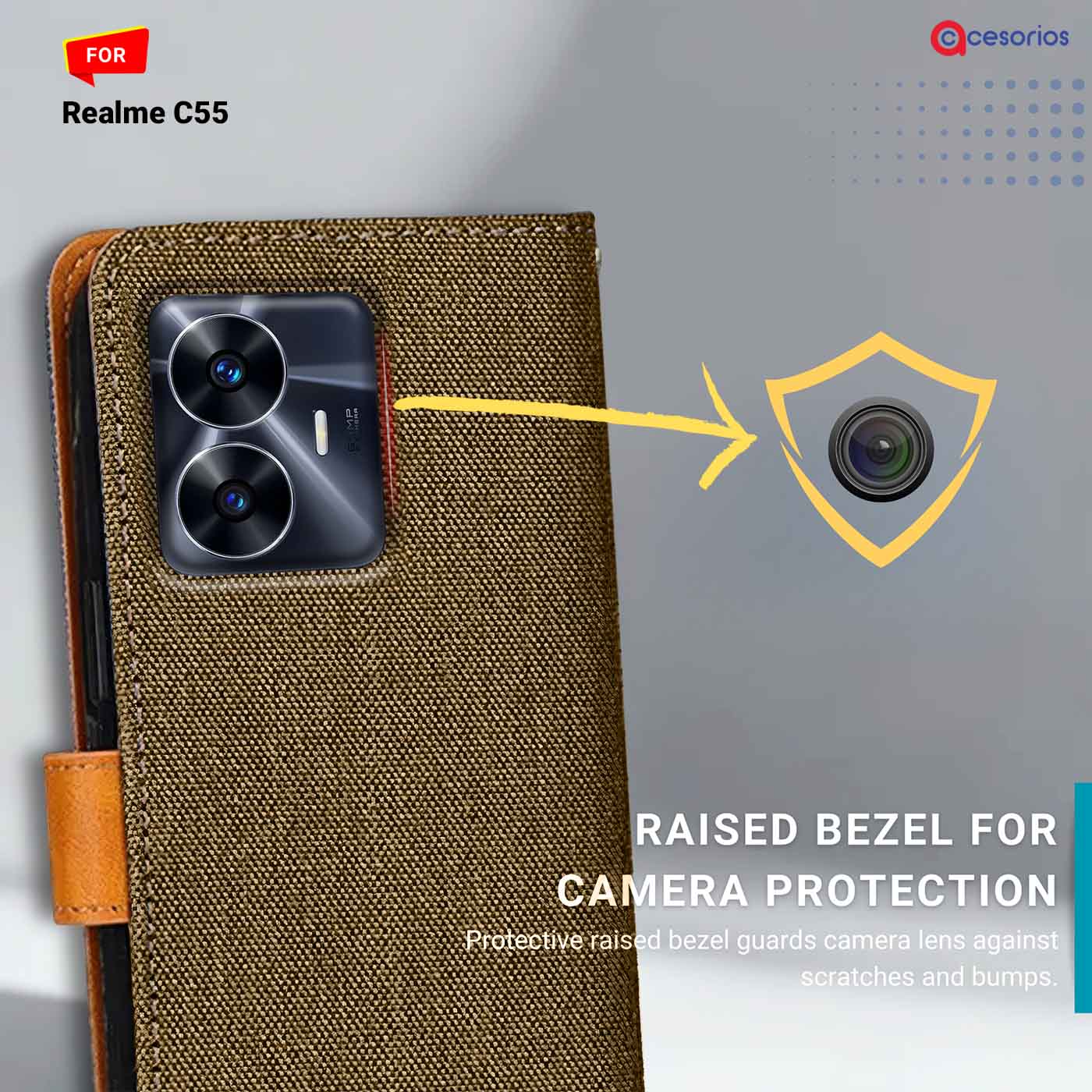 Denim & Leather back panel — Realme C55 in Dark Brown mobile case