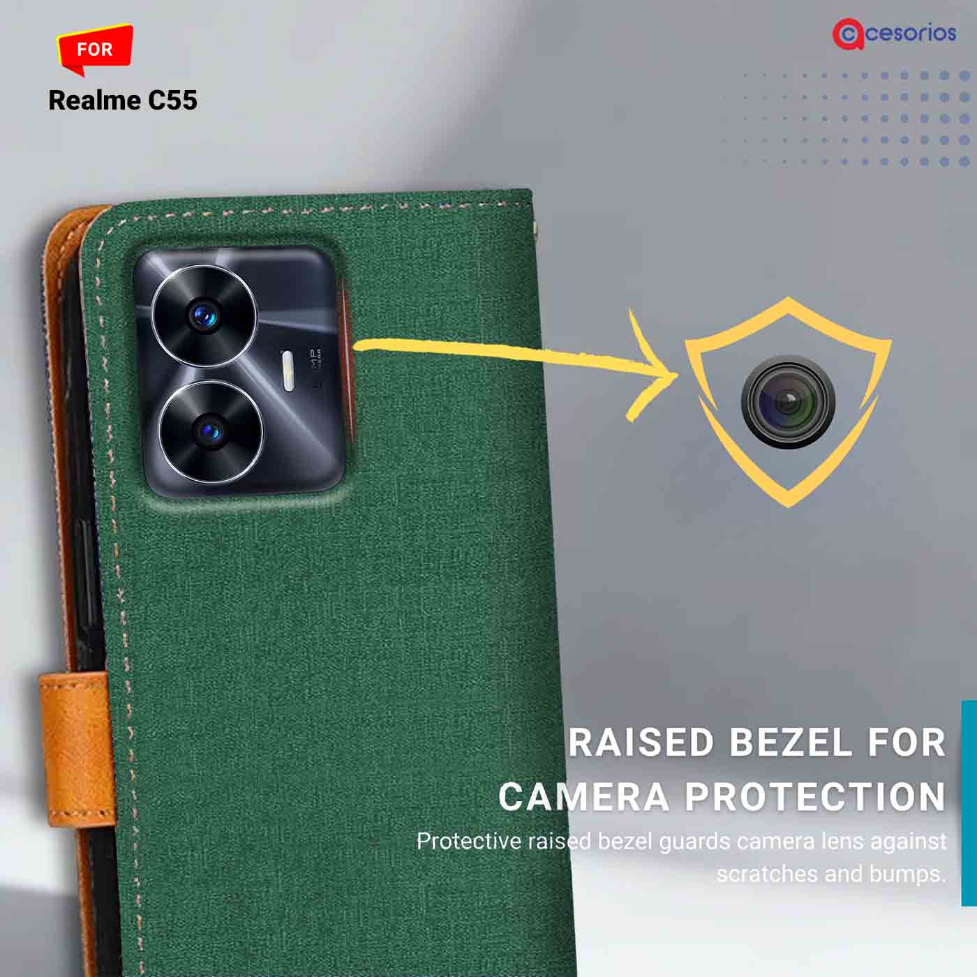 Canvas & Suede back panel — Realme C55 in Green mobile case