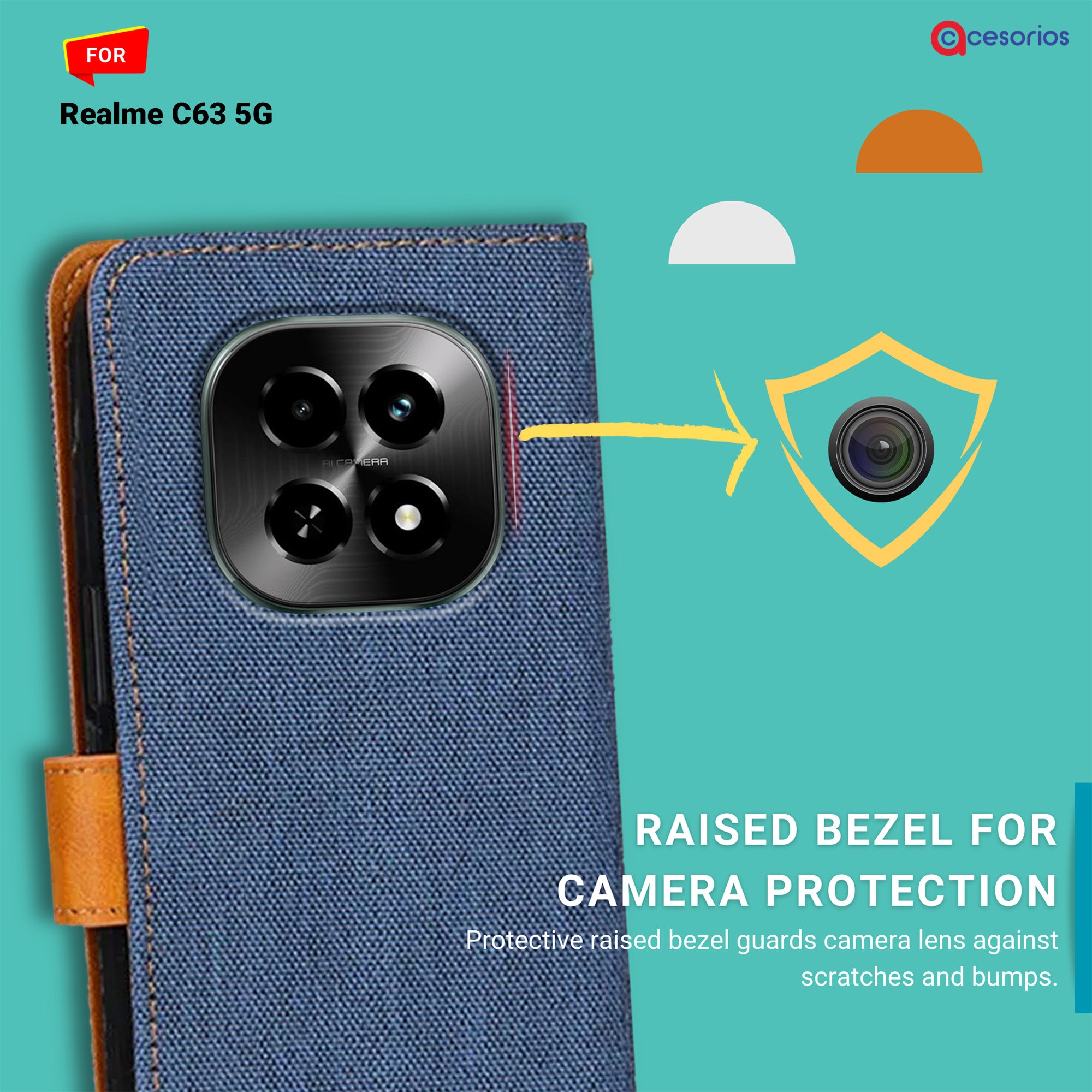Accesorios Realme C63 5G denim flip cover – Blue – Image 2 #color_blue