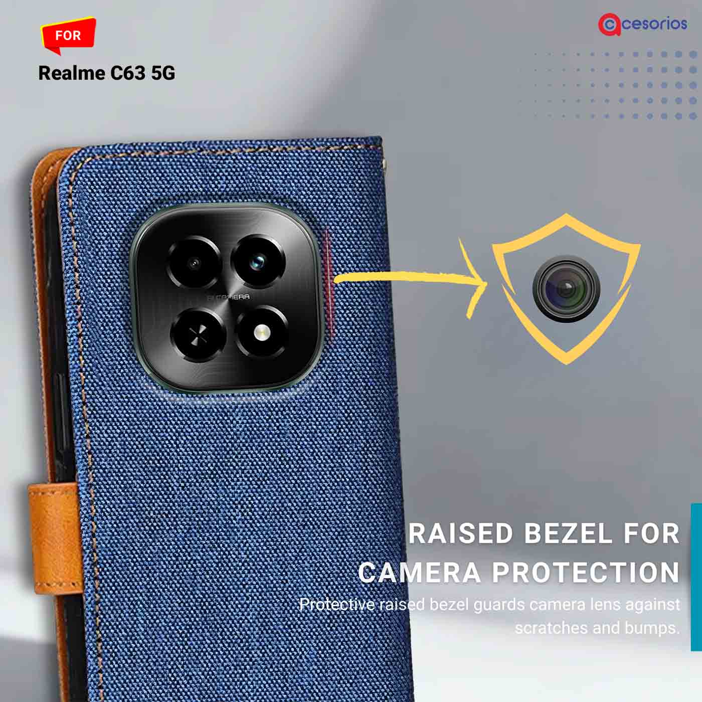 Denim & Leather back panel — Realme C63 5G in Blue mobile case